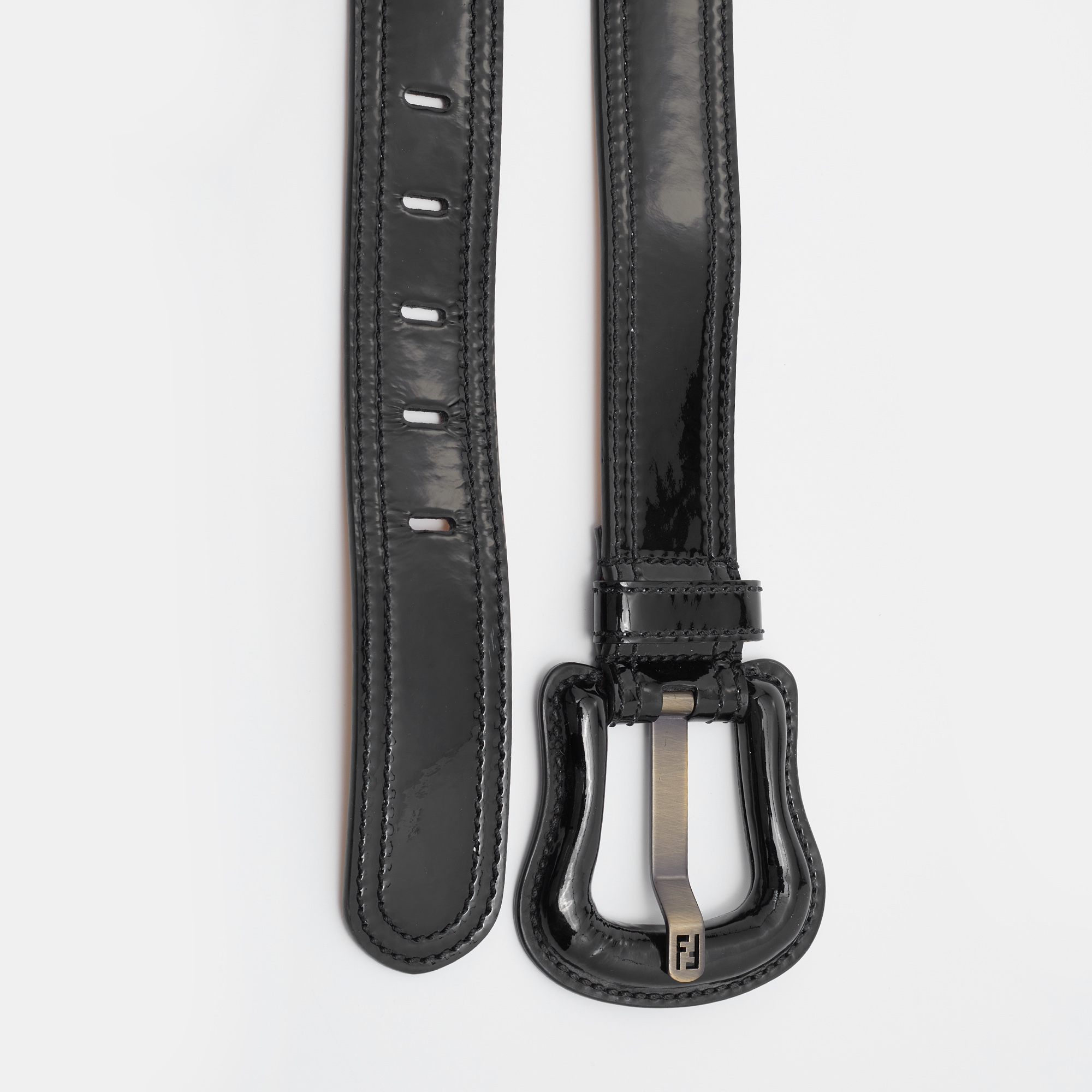 

Fendi Black Patent Leather Buckle B Waist Belt