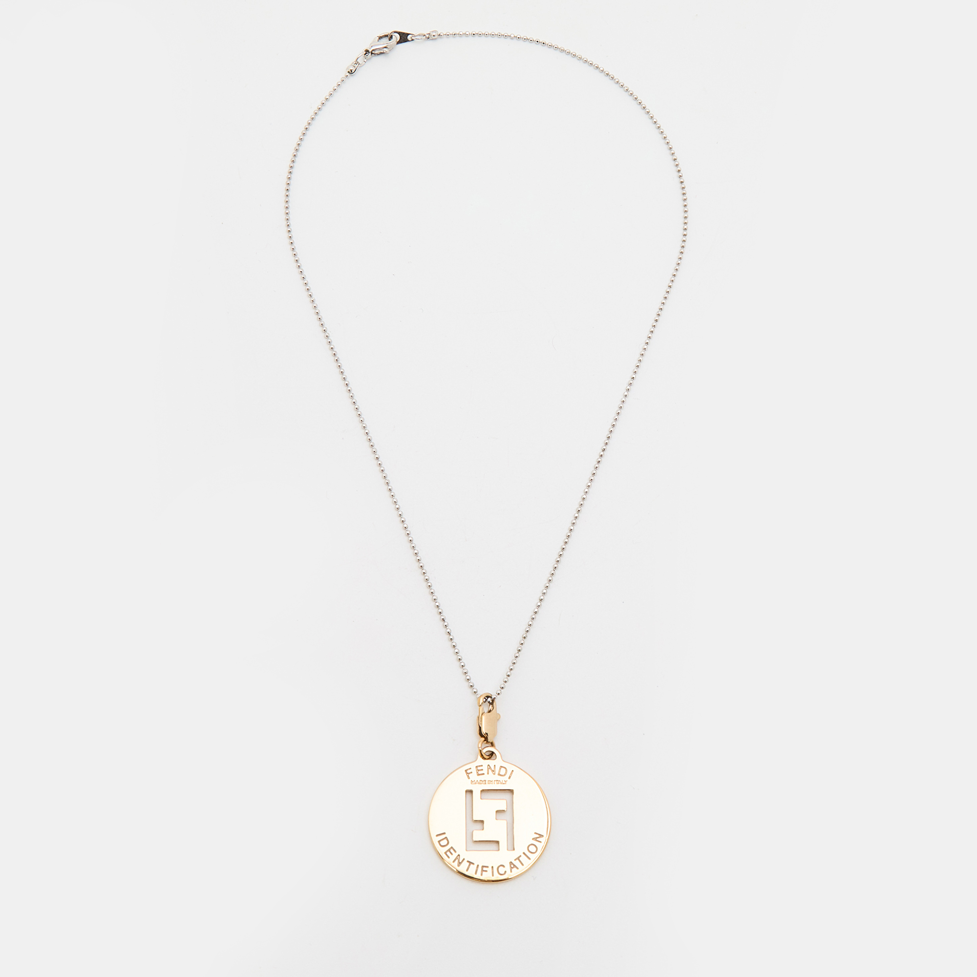 

Fendi Gold Tone FF Identification Pendant Charm Necklace