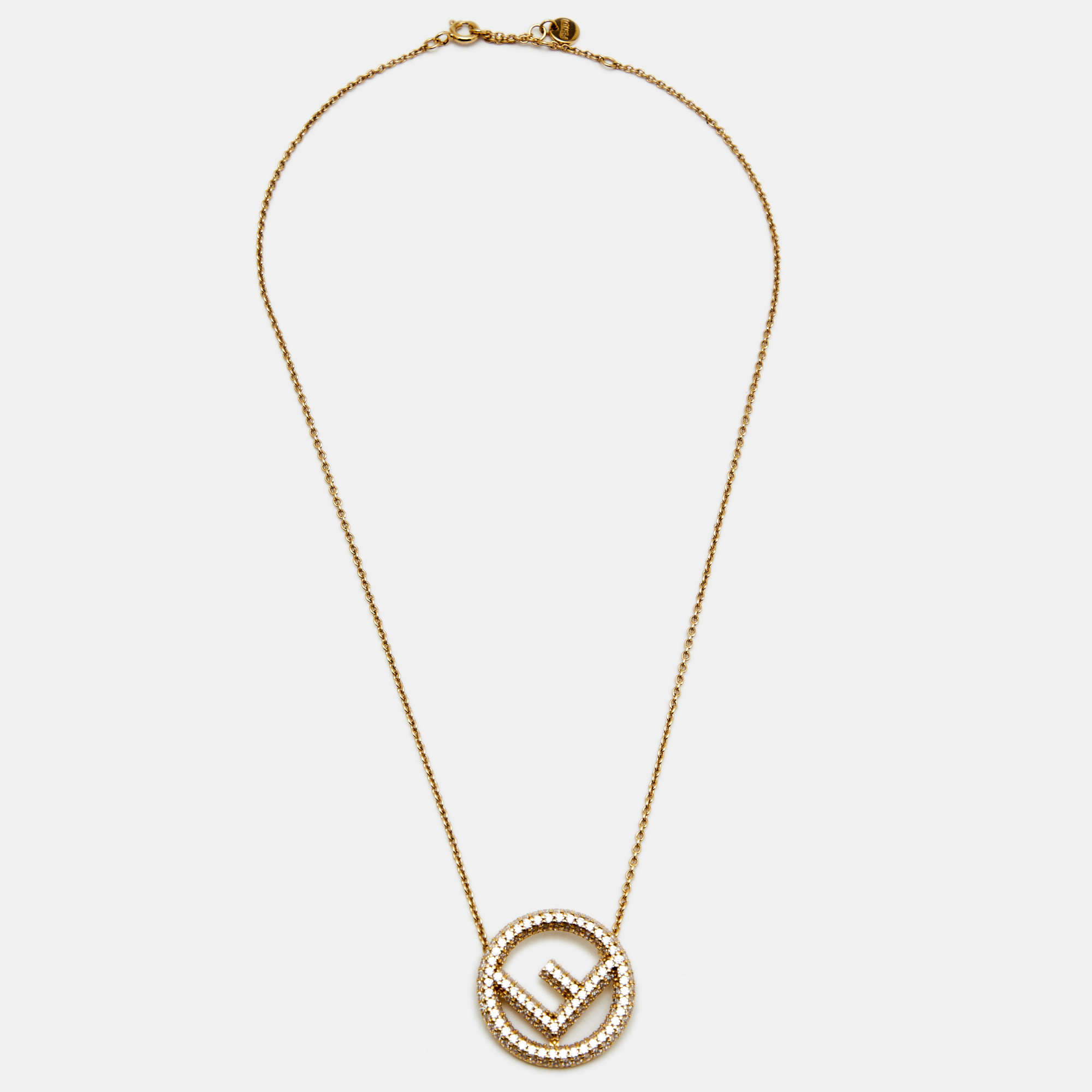 

Fendi F Is Fendi Crystal Embellished Gold Tone Necklace