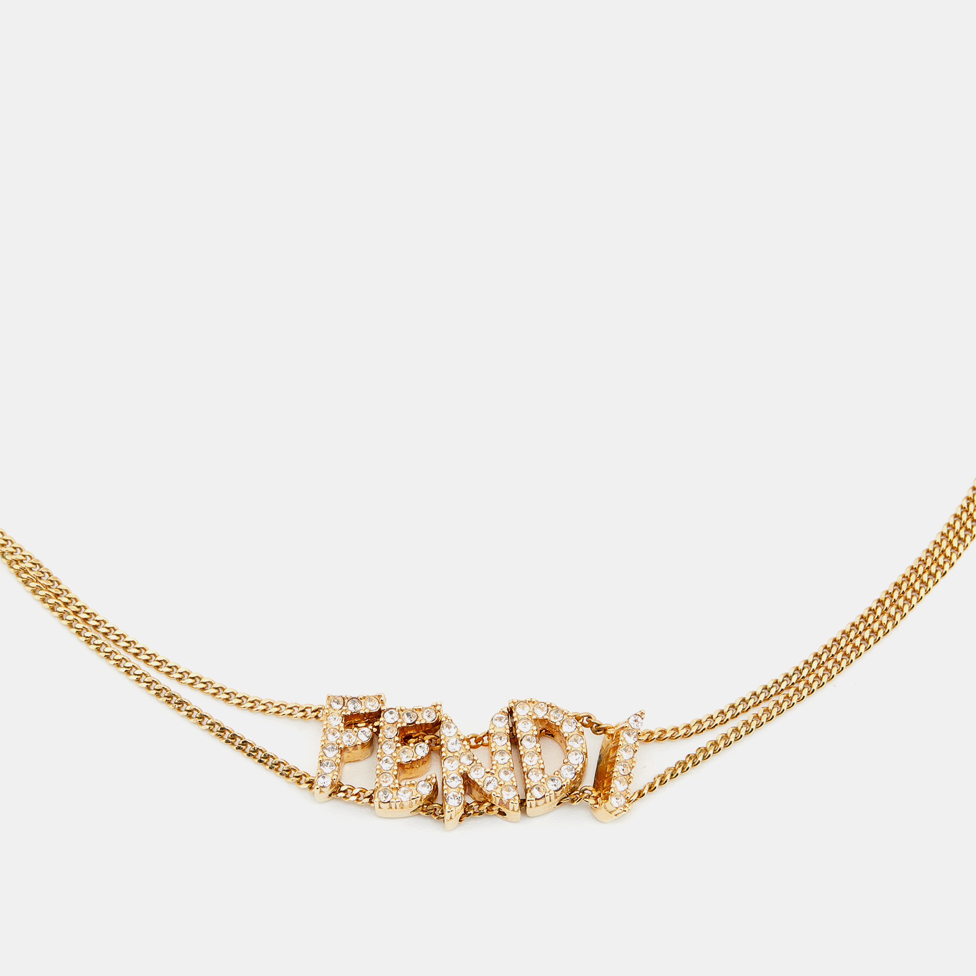 

Fendi Gold Tone Double Strand Crystal Logo Choker