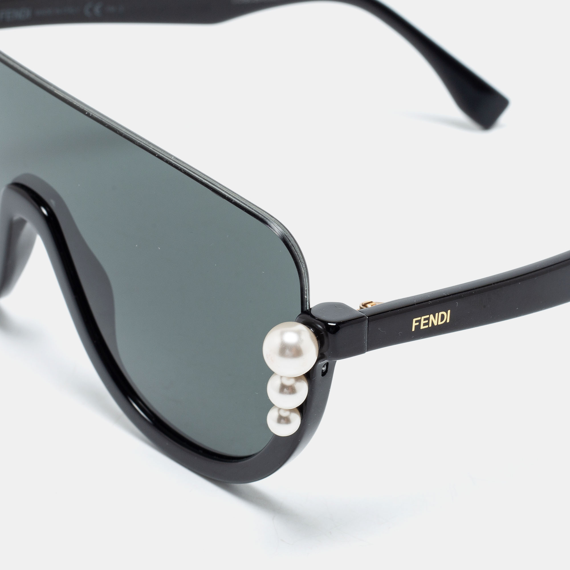 

Fendi Black FF 0296 Faux Pearl Embellished Shield Sunglasses