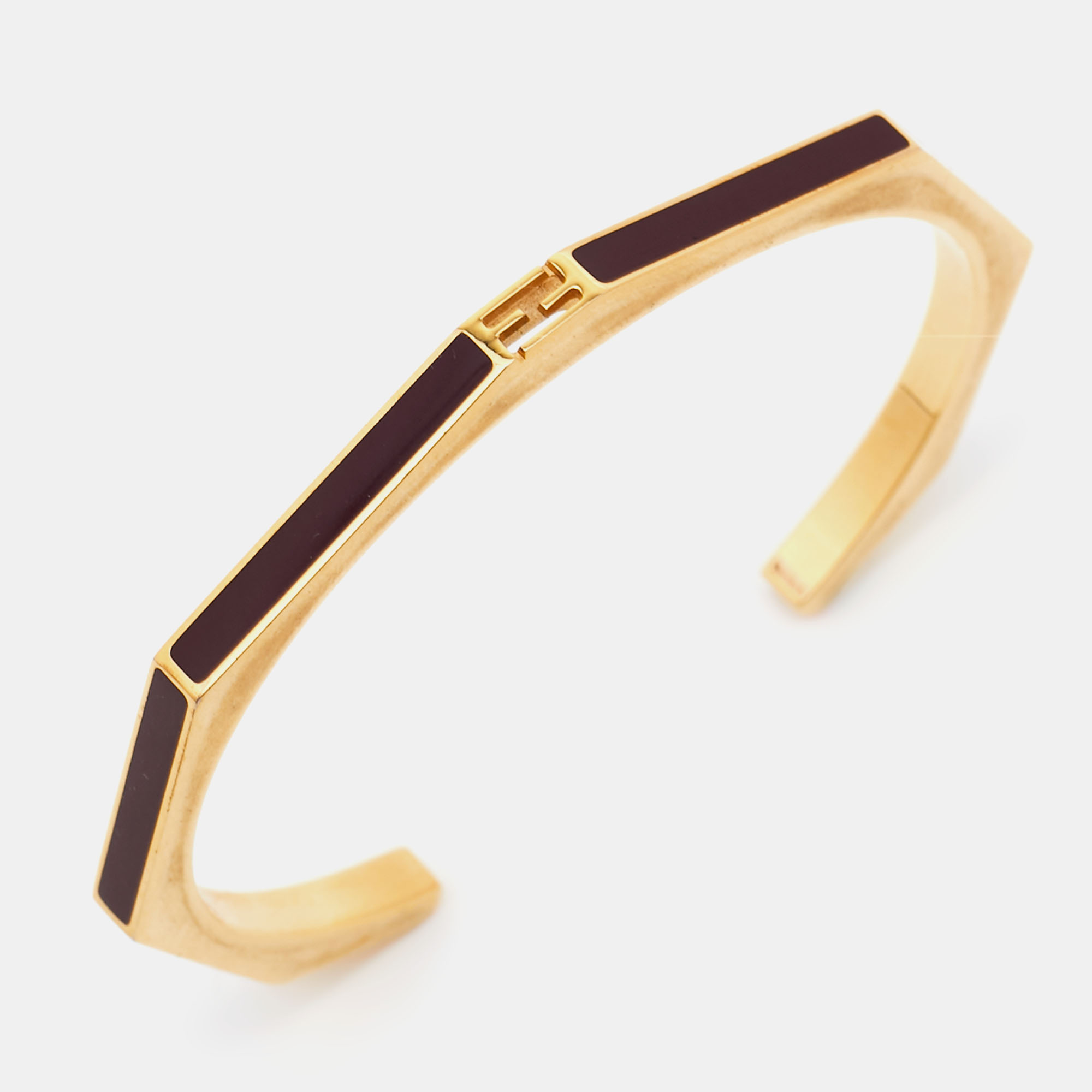 

Fendi Baguette Enamel Gold Tone Open Cuff Bracelet