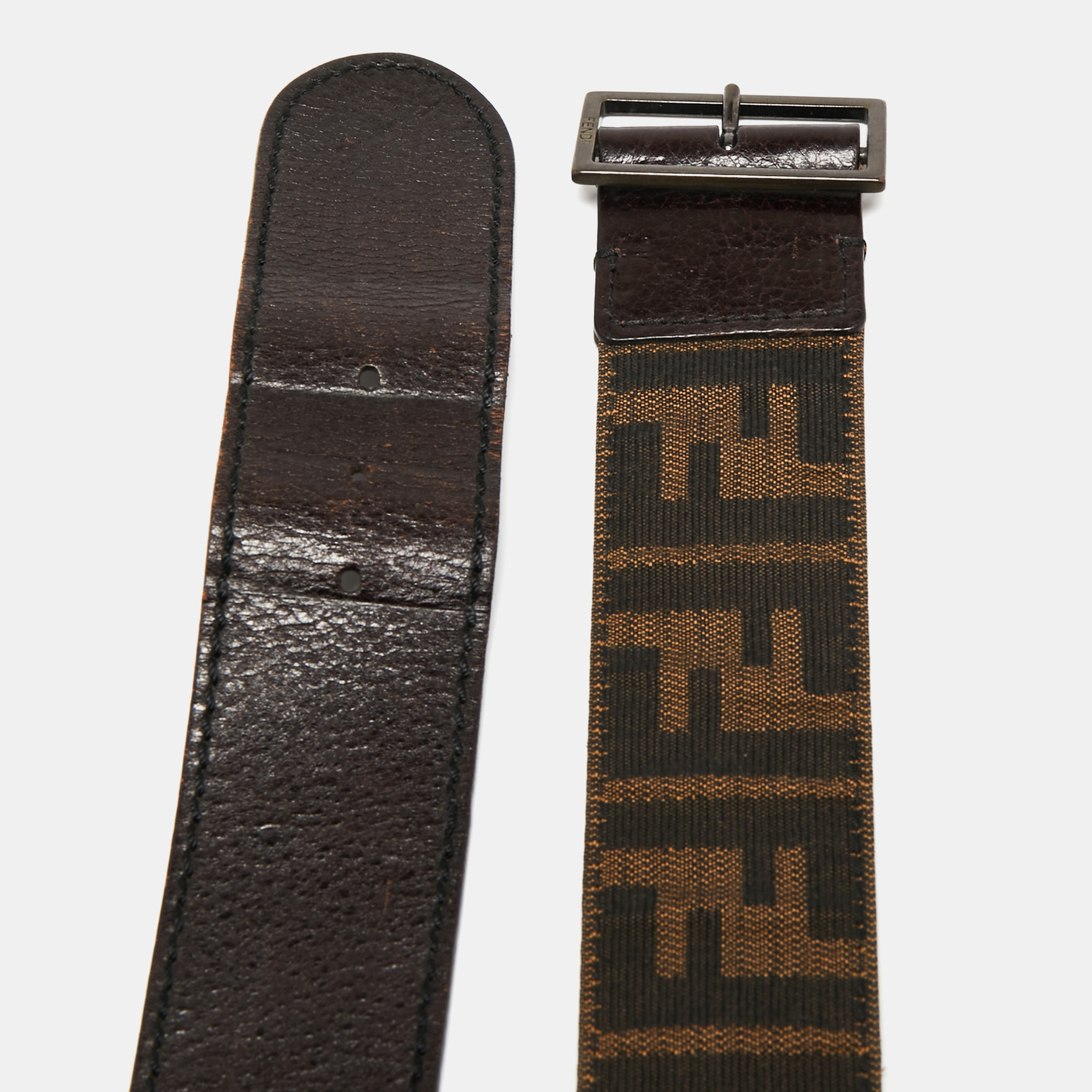 

Fendi Tobacco Zucca Canvas and Leather Waist Belt, Brown