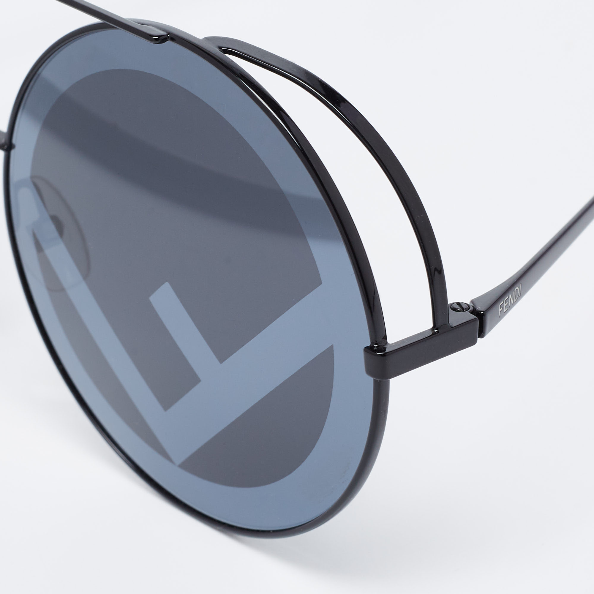 

Fendi Black Tone/Grey Logo Mirrored FF 0285/S Round Sunglasses