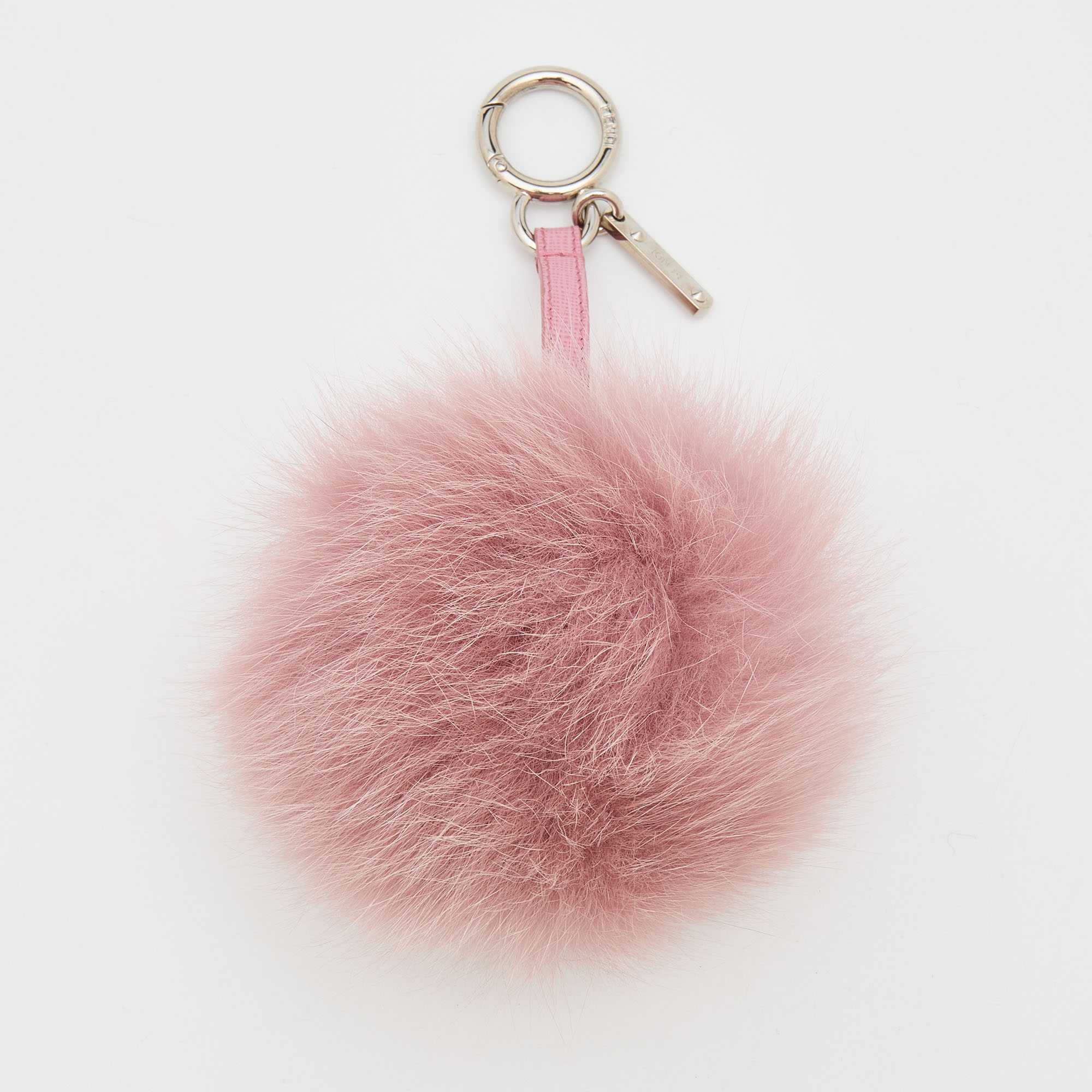 Pre-owned Fendi Dusty Pink Pom Pom Fur And Leather Bag Charm