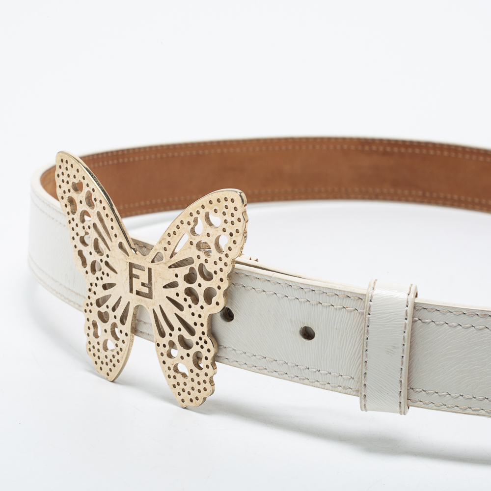 

Fendi White Leather Butterfly Buckle Belt