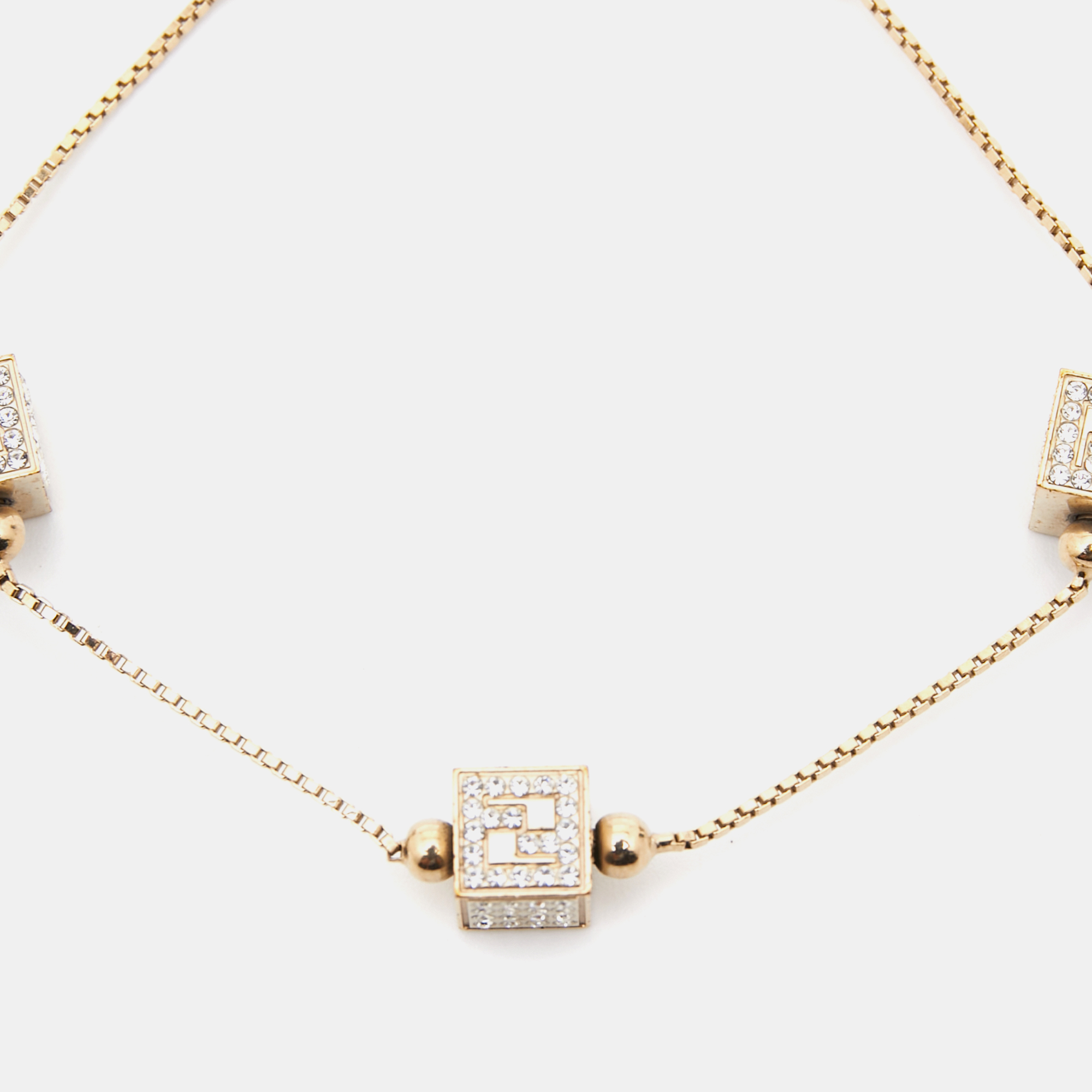 

Fendi Gold Tone Crystal Cube Station Bracelet