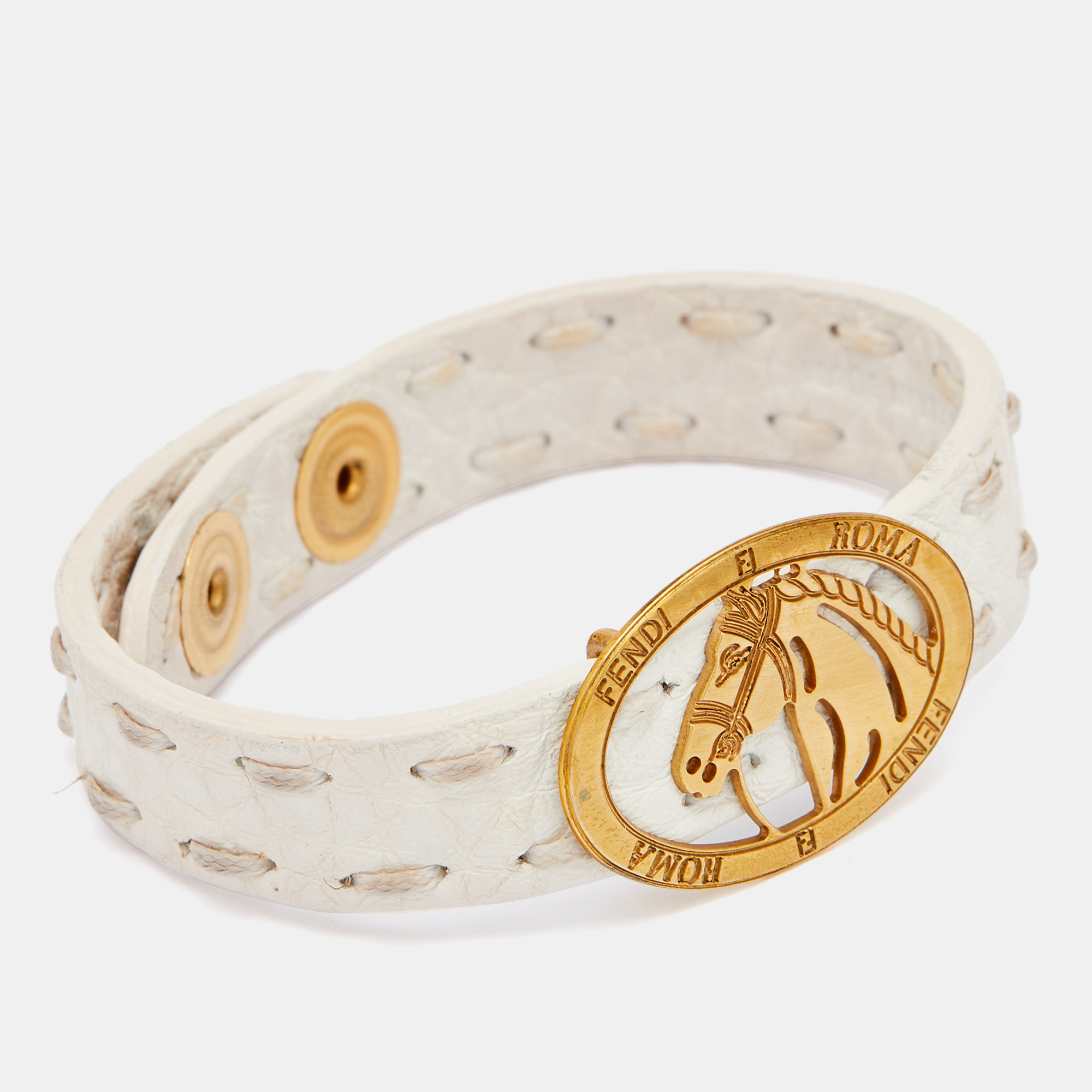 

Fendi White Leather Selleria Horse Motif Wrap Bracelet