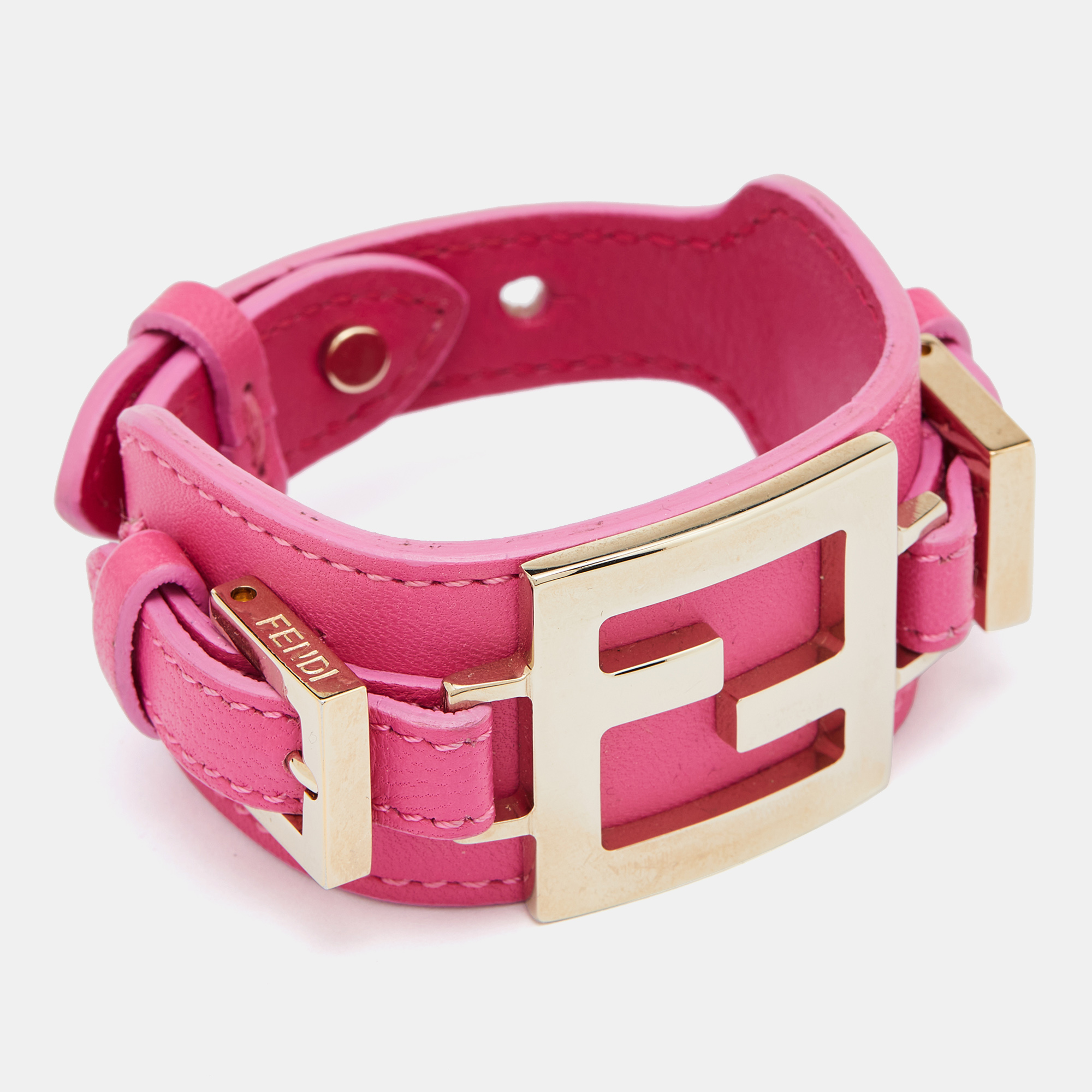 

Fendi Pink Leather Monogram Buckle Bracelet