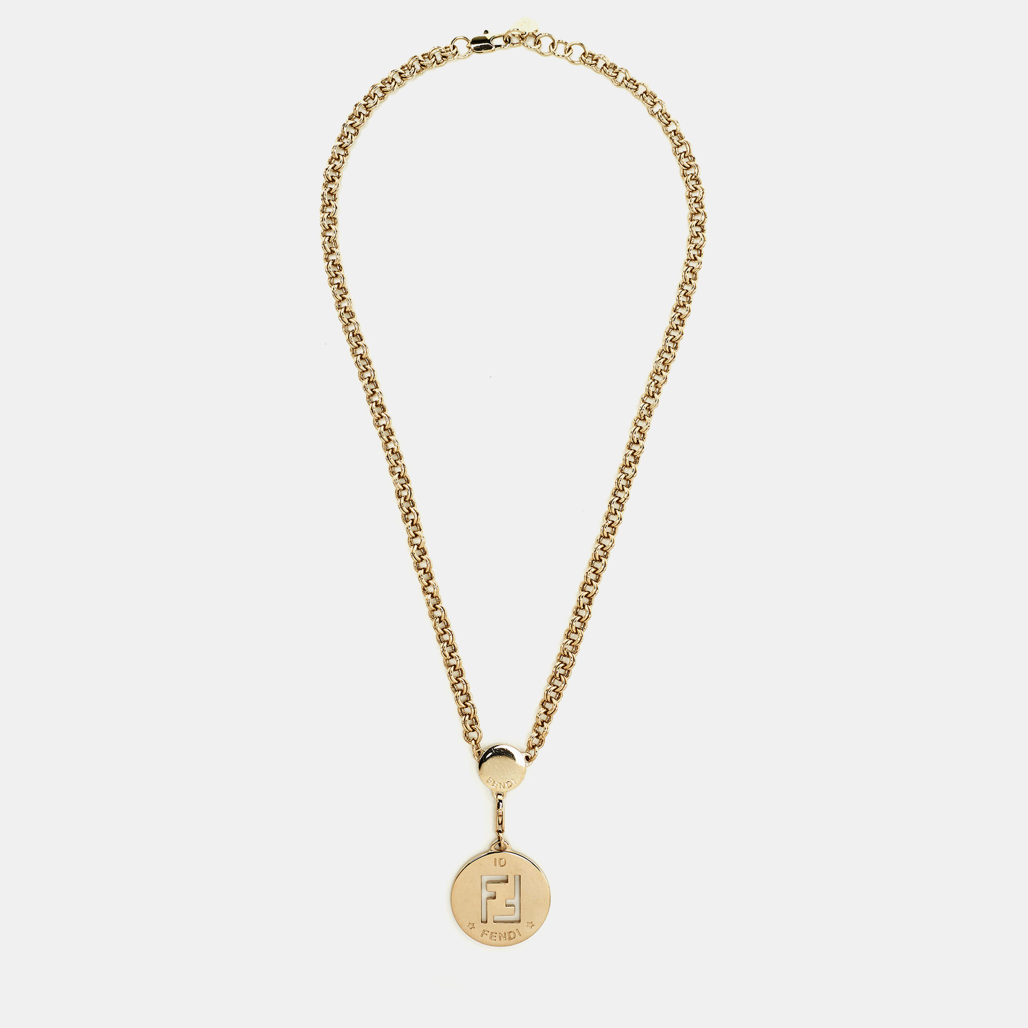 

Fendi Identification FF Gold Tone Pendant Necklace
