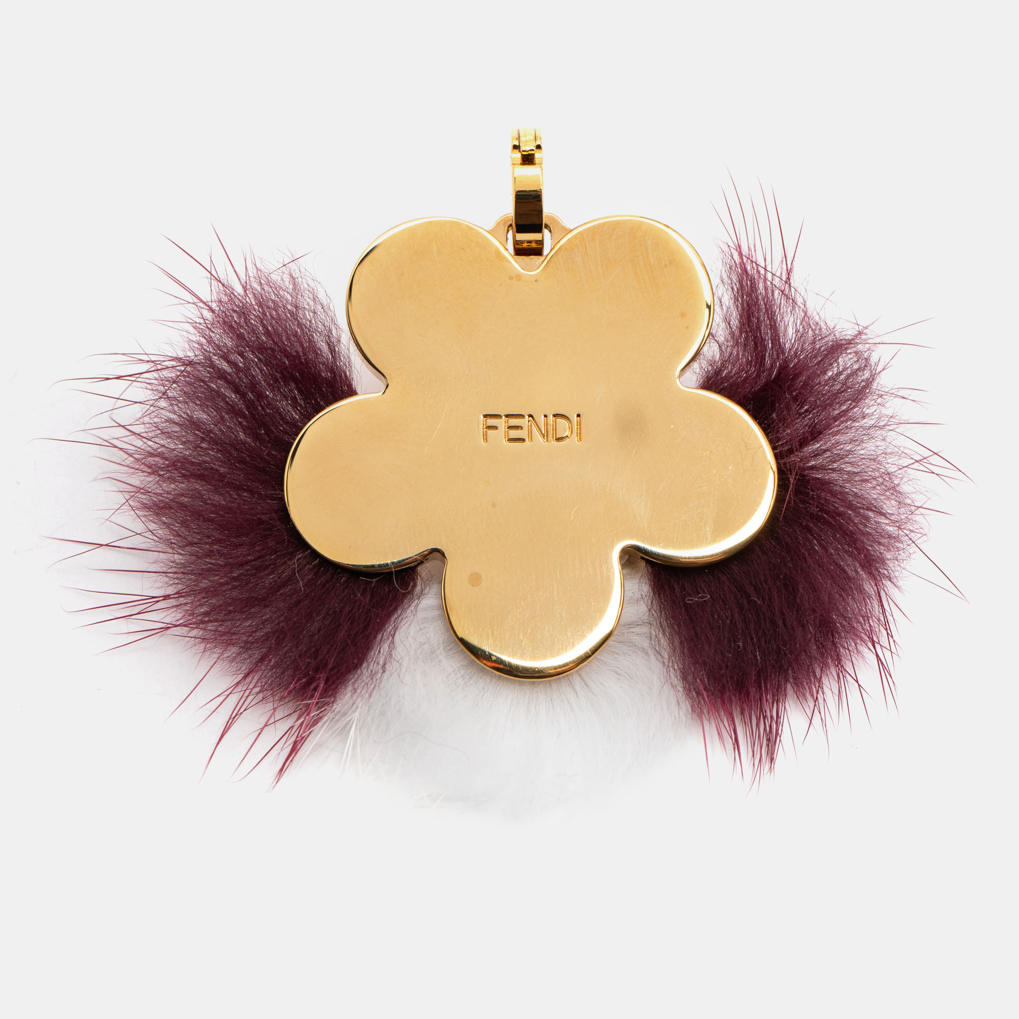 

Fendi Flower Fox Fur Resin Gold Tone Bag Charm