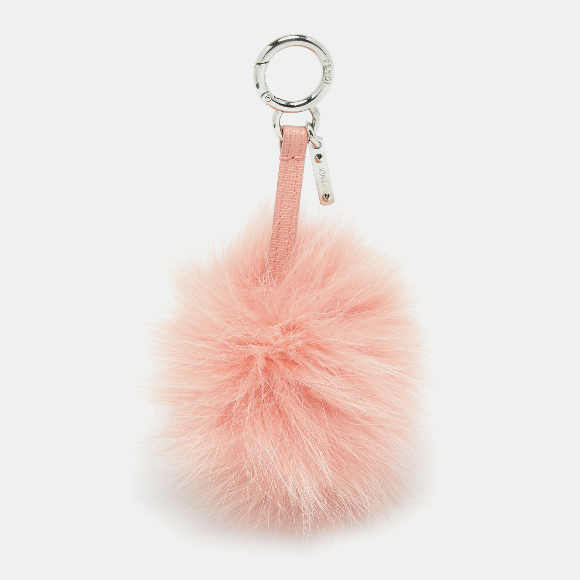 

Fendi Peach Fox Fur and Leather Pom Pom Bag Charm, Orange