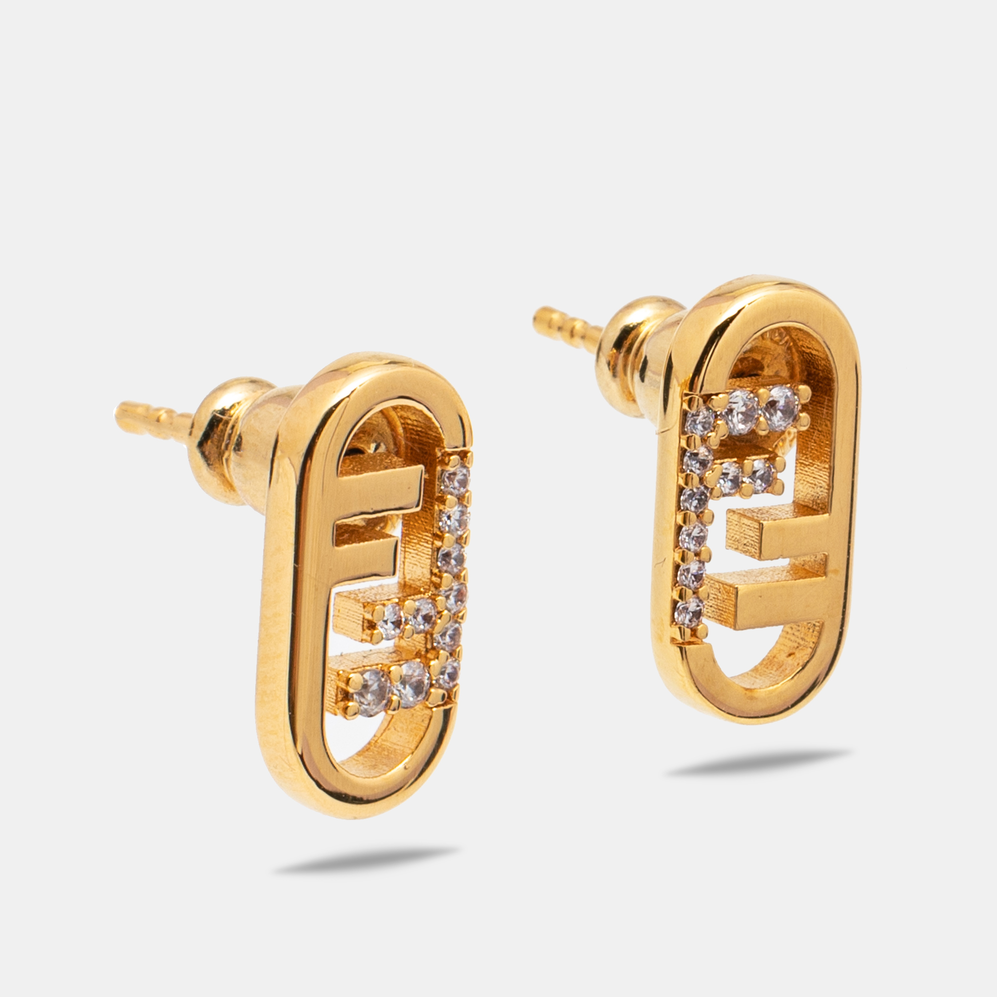 

Fendi O'Lock Crystal Gold Tone Stud Earrings
