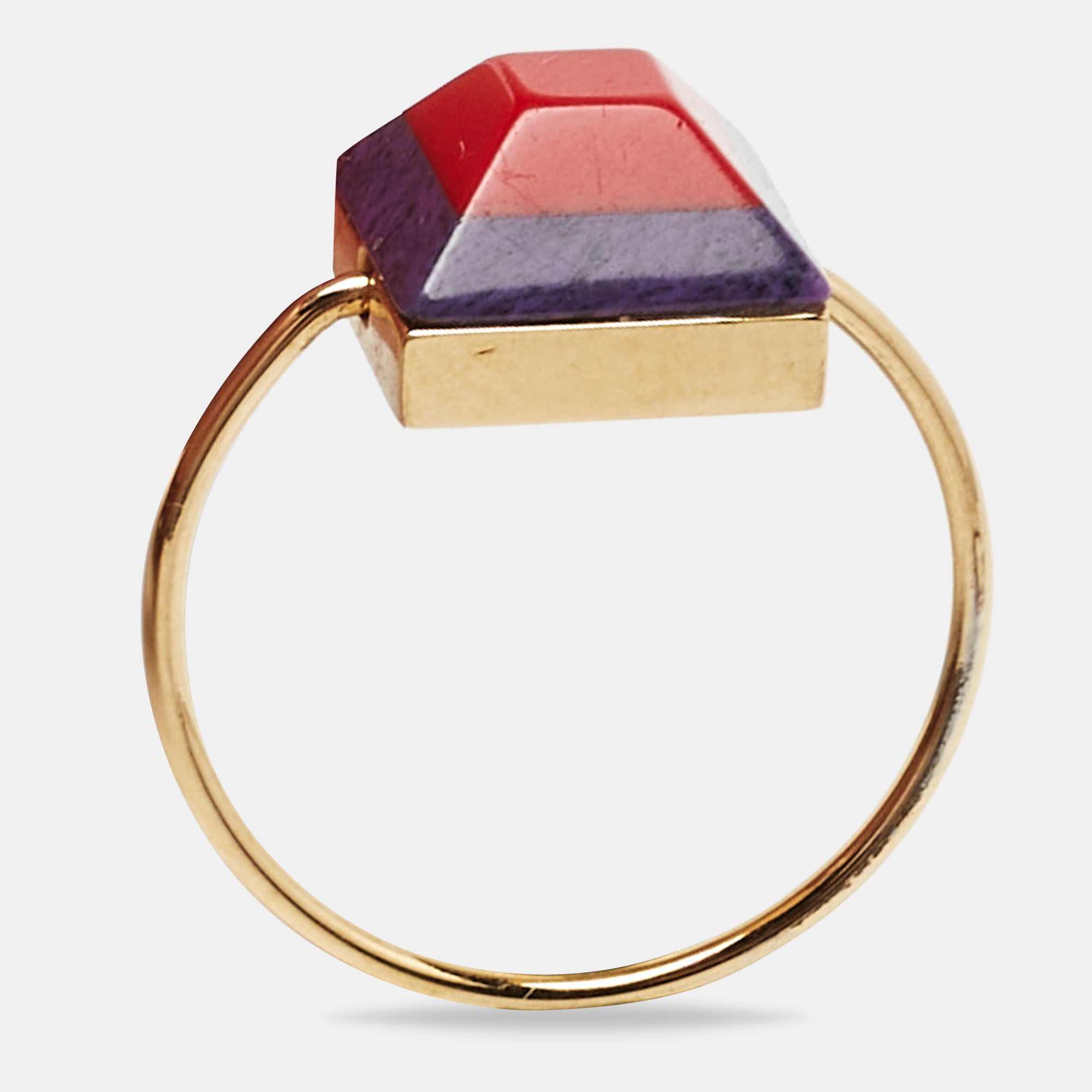 Pre-owned Fendi Resin Gold Tone Ring Size 52