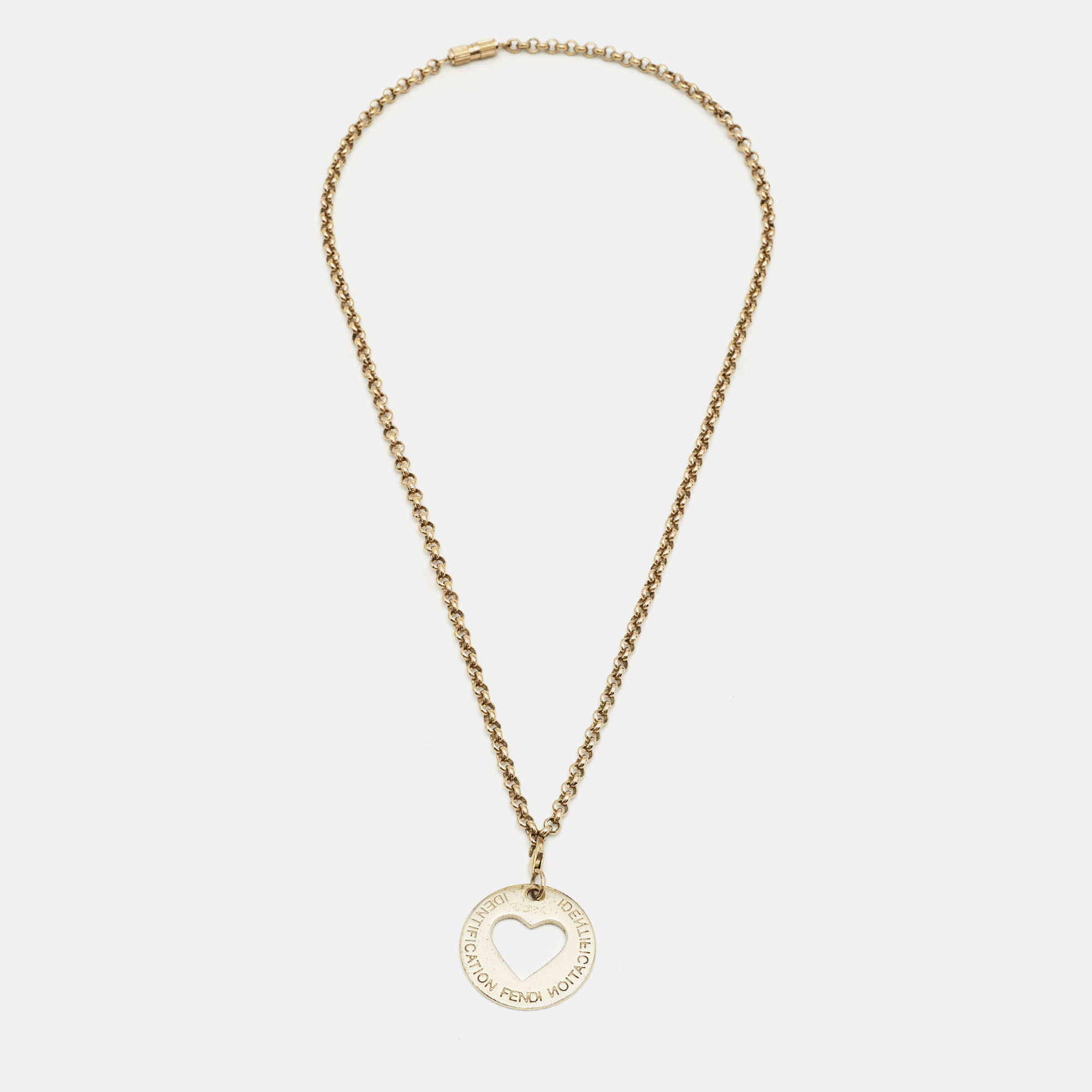 

Fendi Gold Tone ID Heart Charm Pendant Necklace