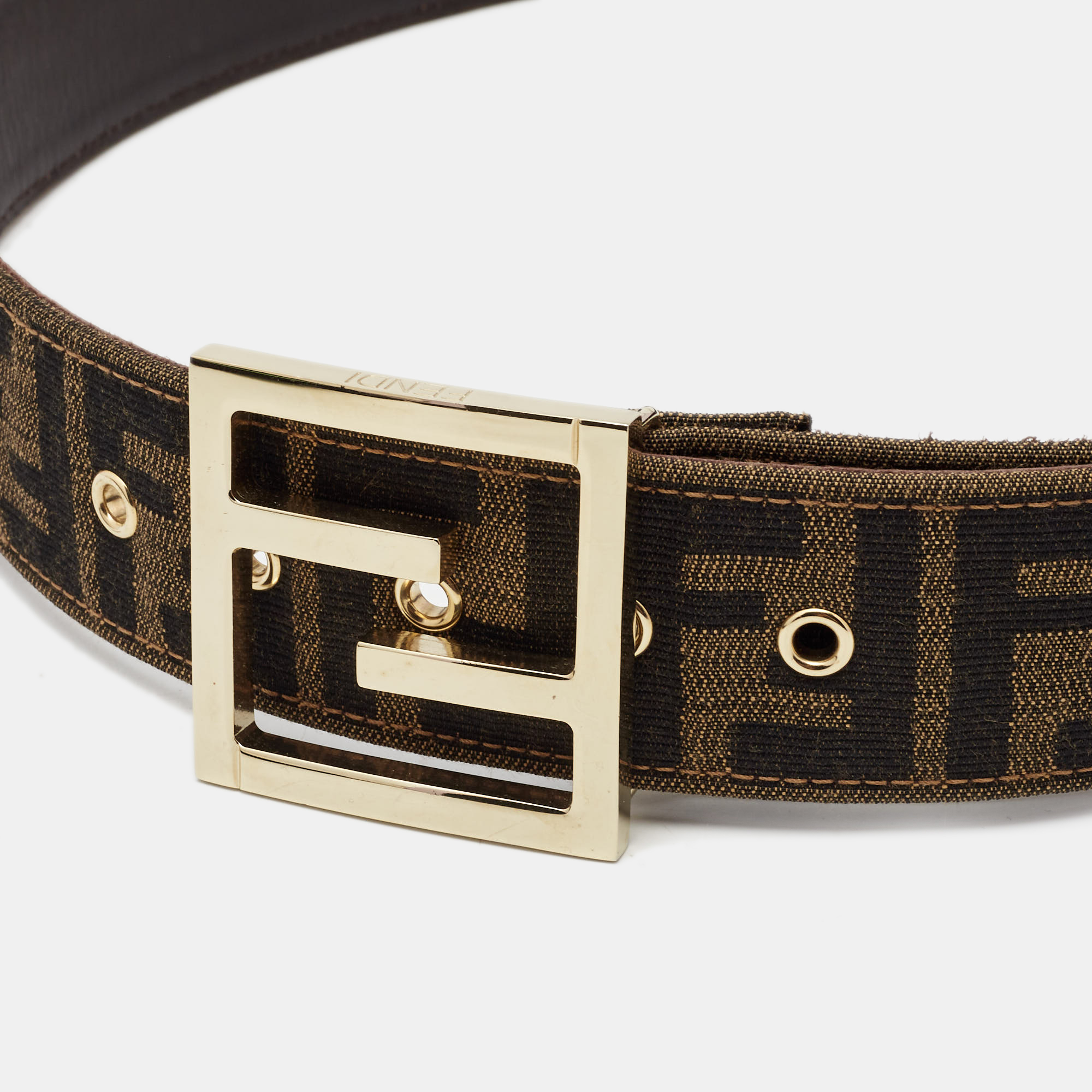 

Fendi Tobacco Zucca Canvas and Leather FF Buckle Belt, Brown