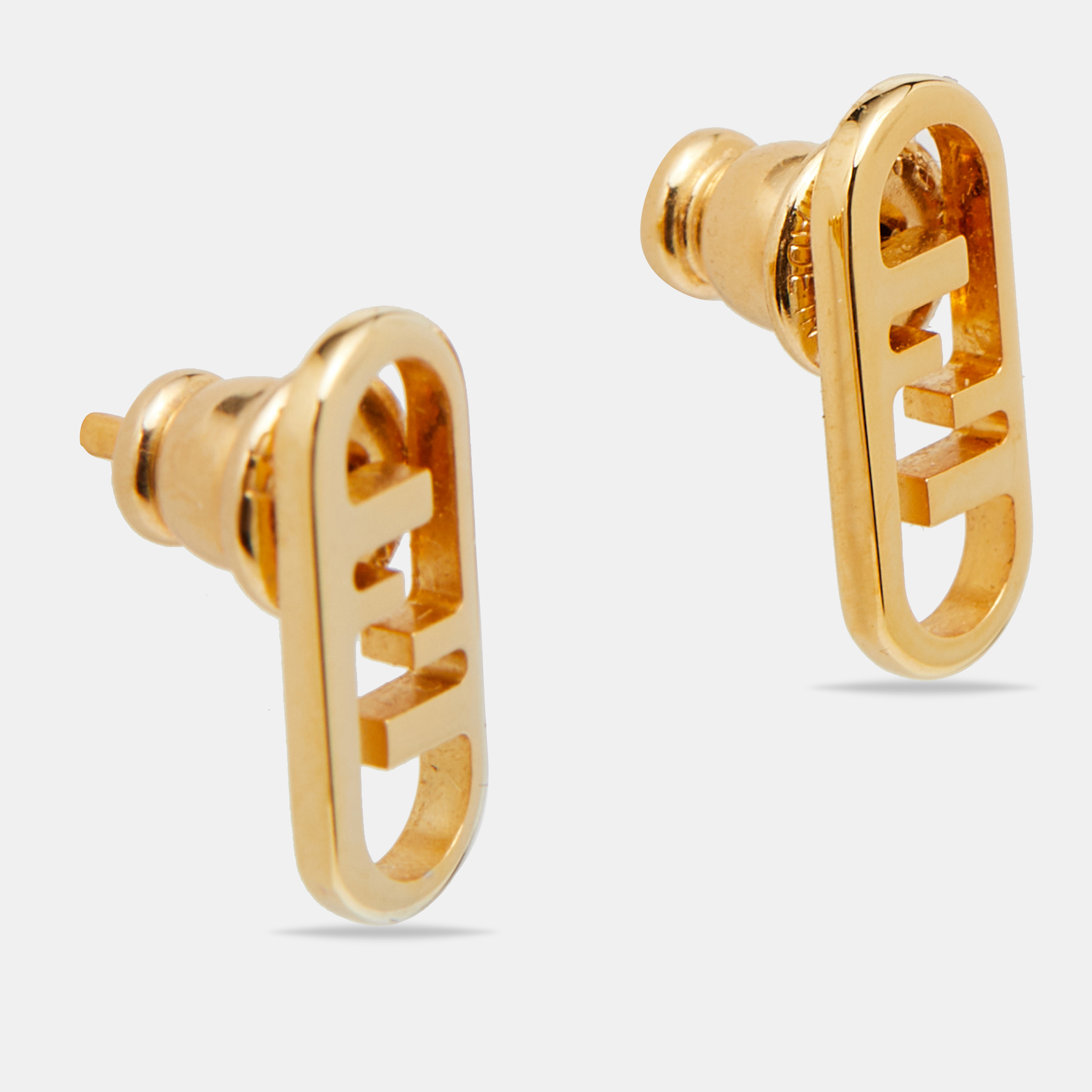 

Fendi O'Lock Gold Tone Stud Earrings