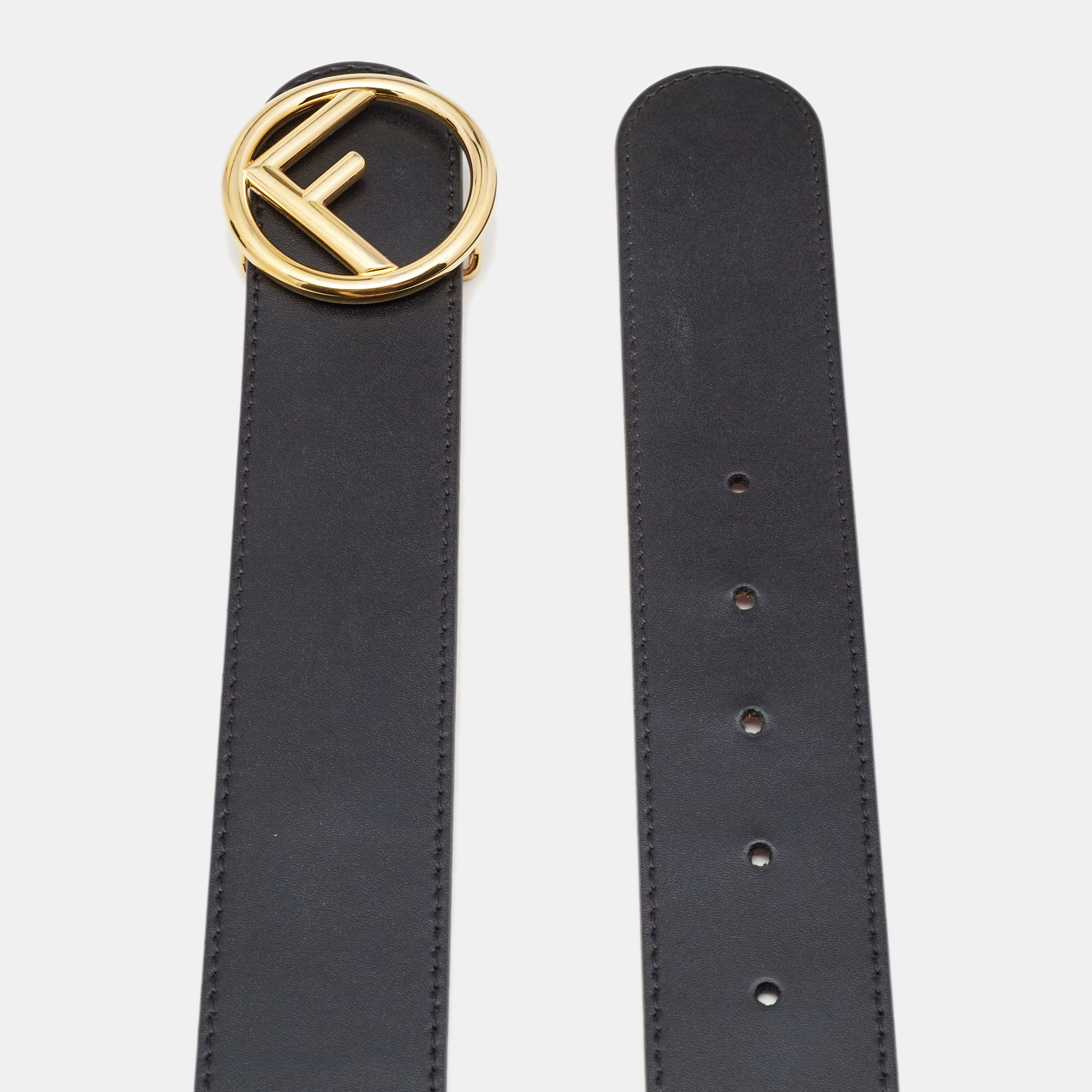 

Fendi Black/Pink Leather F Logo Round Reversible Belt