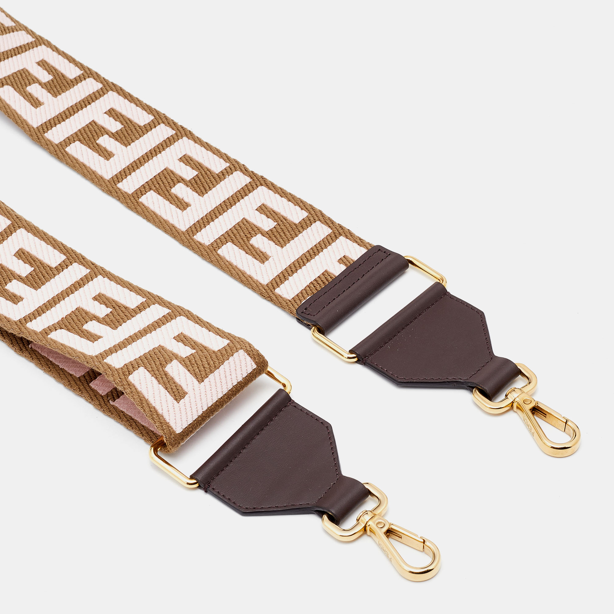

Fendi Pink/Brown FF Jacquard and Leather Strap You Bag Strap