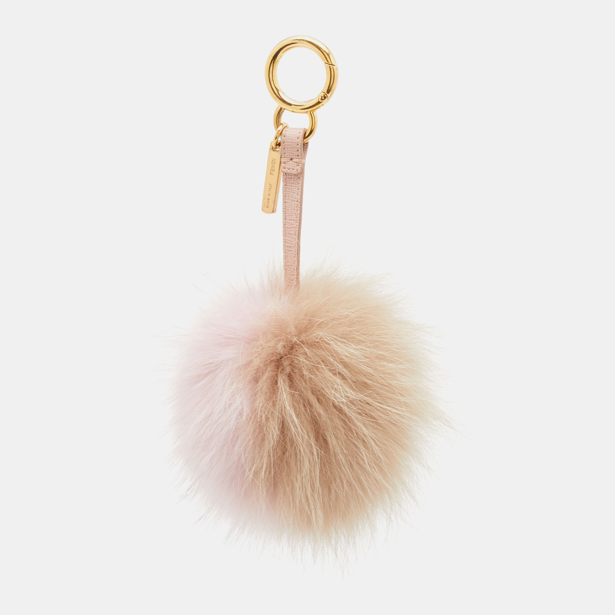 Pre-owned Fendi Light Pink & Brown Fur Pom Pom Bag Charm