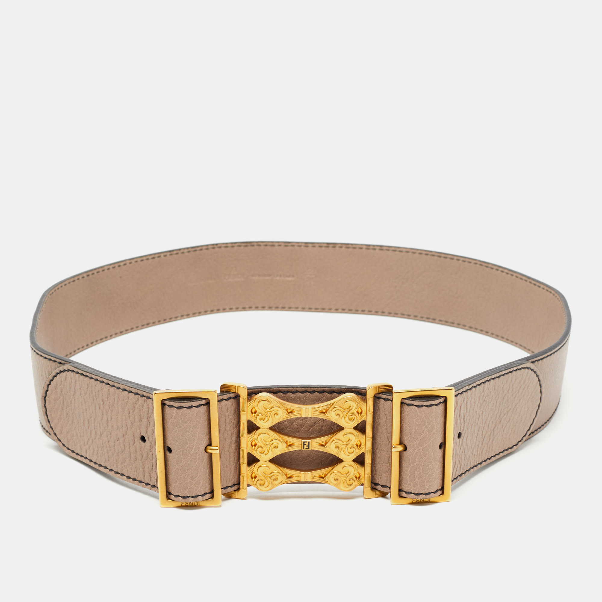 

Fendi Beige Leather Double Buckle Belt