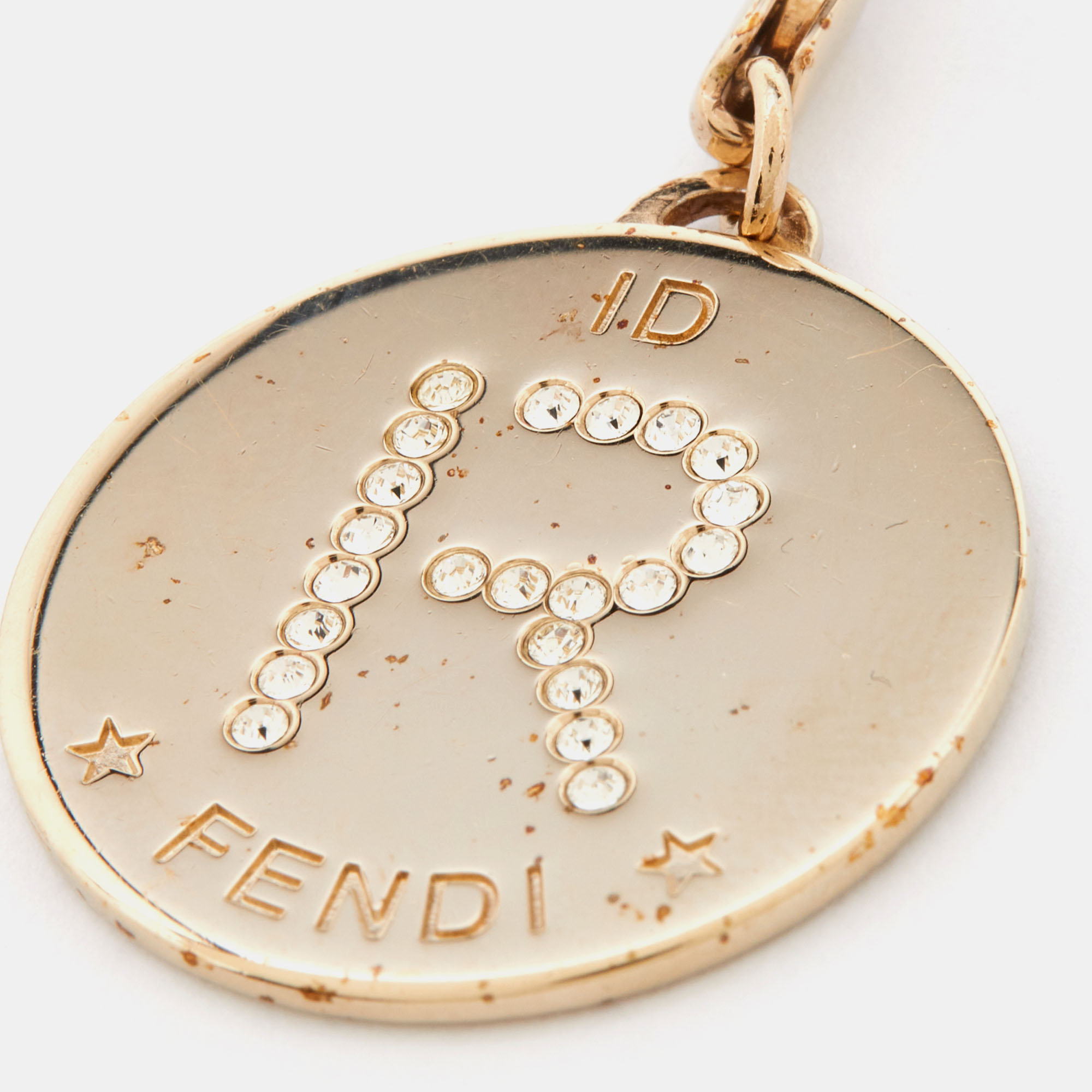 

Fendi Identification Crystal R Gold Tone Charm Pendant
