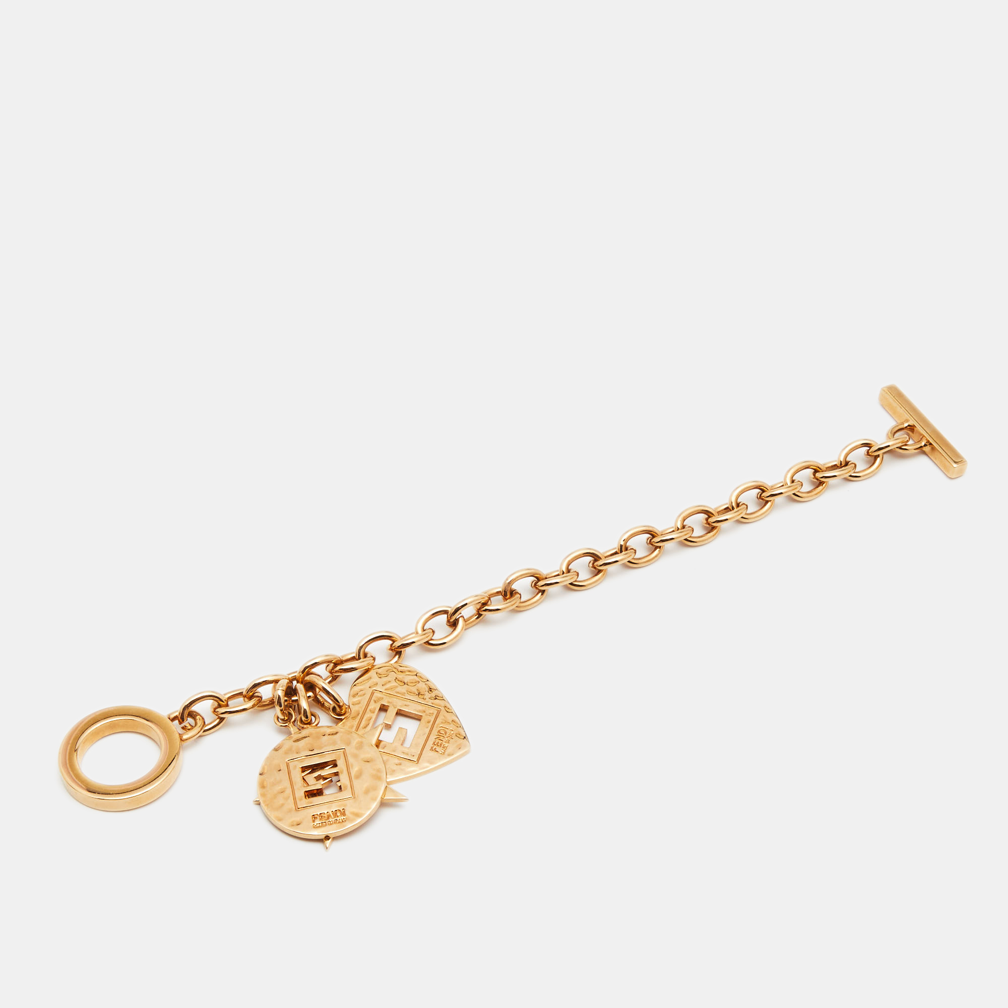 

Fendi Heart Star Charm Gold Tone Chain Link Toggle Bracelet