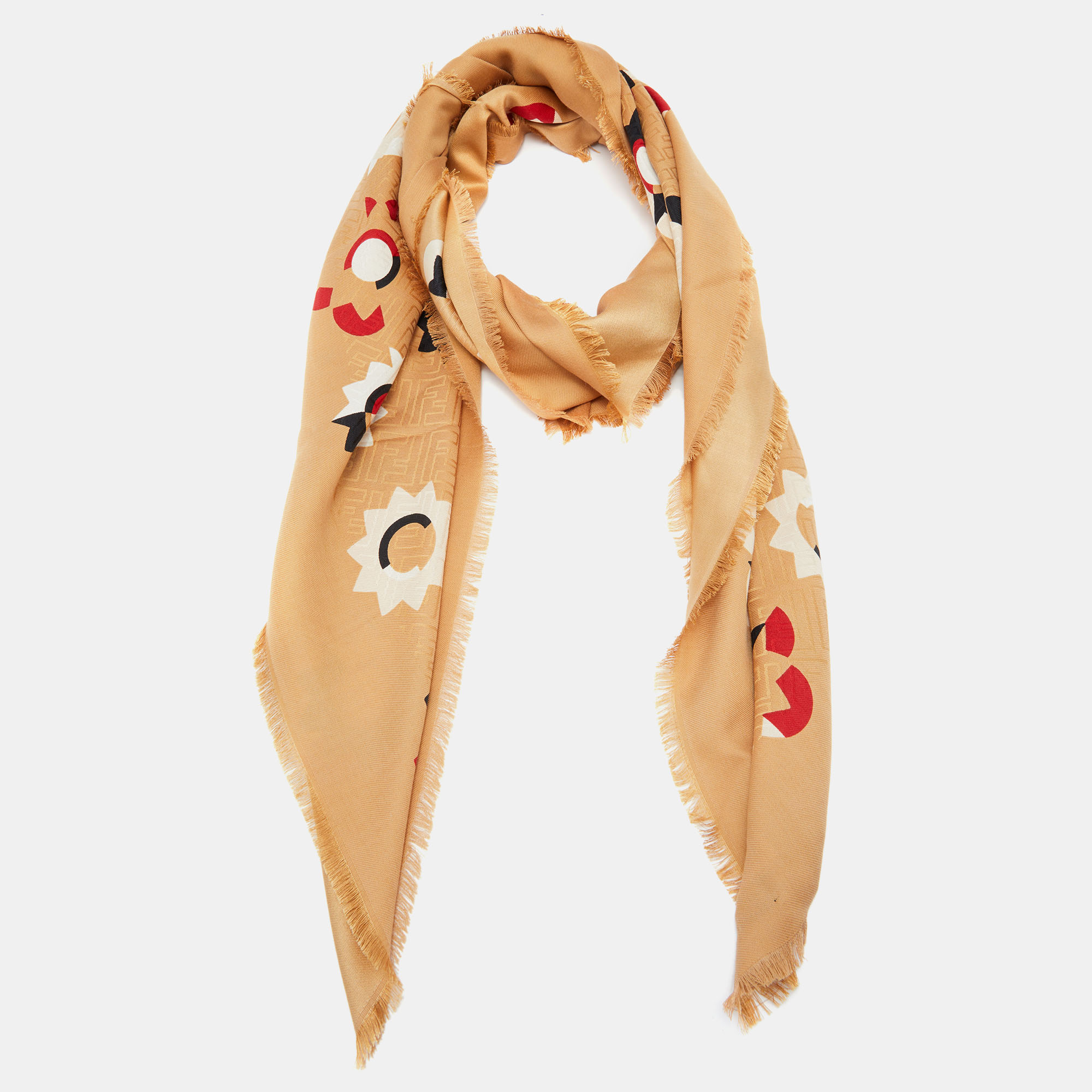 

Fendi Brown Floral Printed Wool & Silk Square Scarf