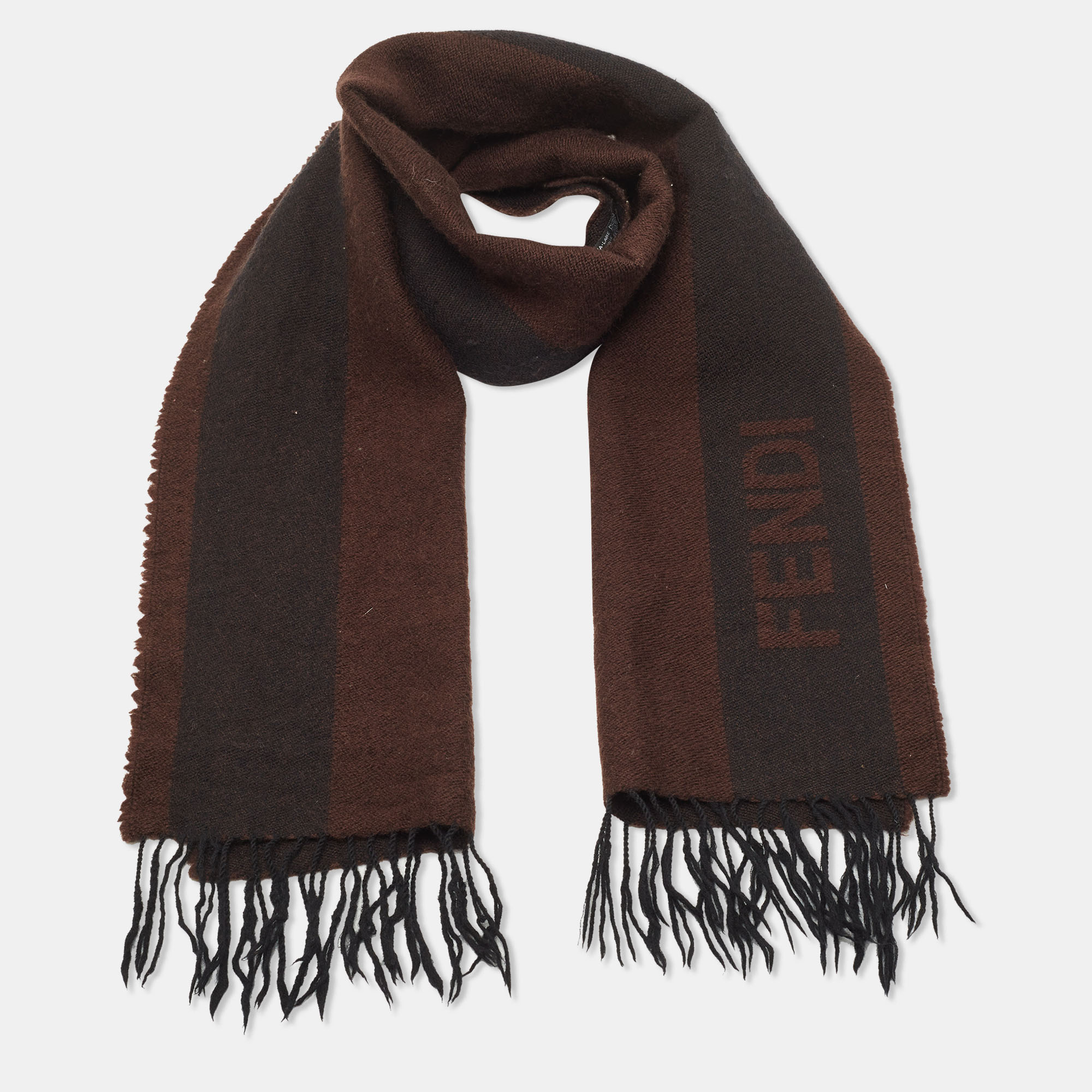 

Fendi Vintage Brown/Black Logo Wool Scarf