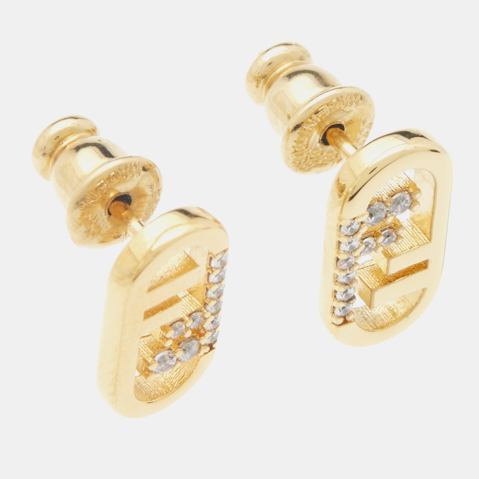 

Fendi O'Lock Crystal Gold Tone Stud Earrings