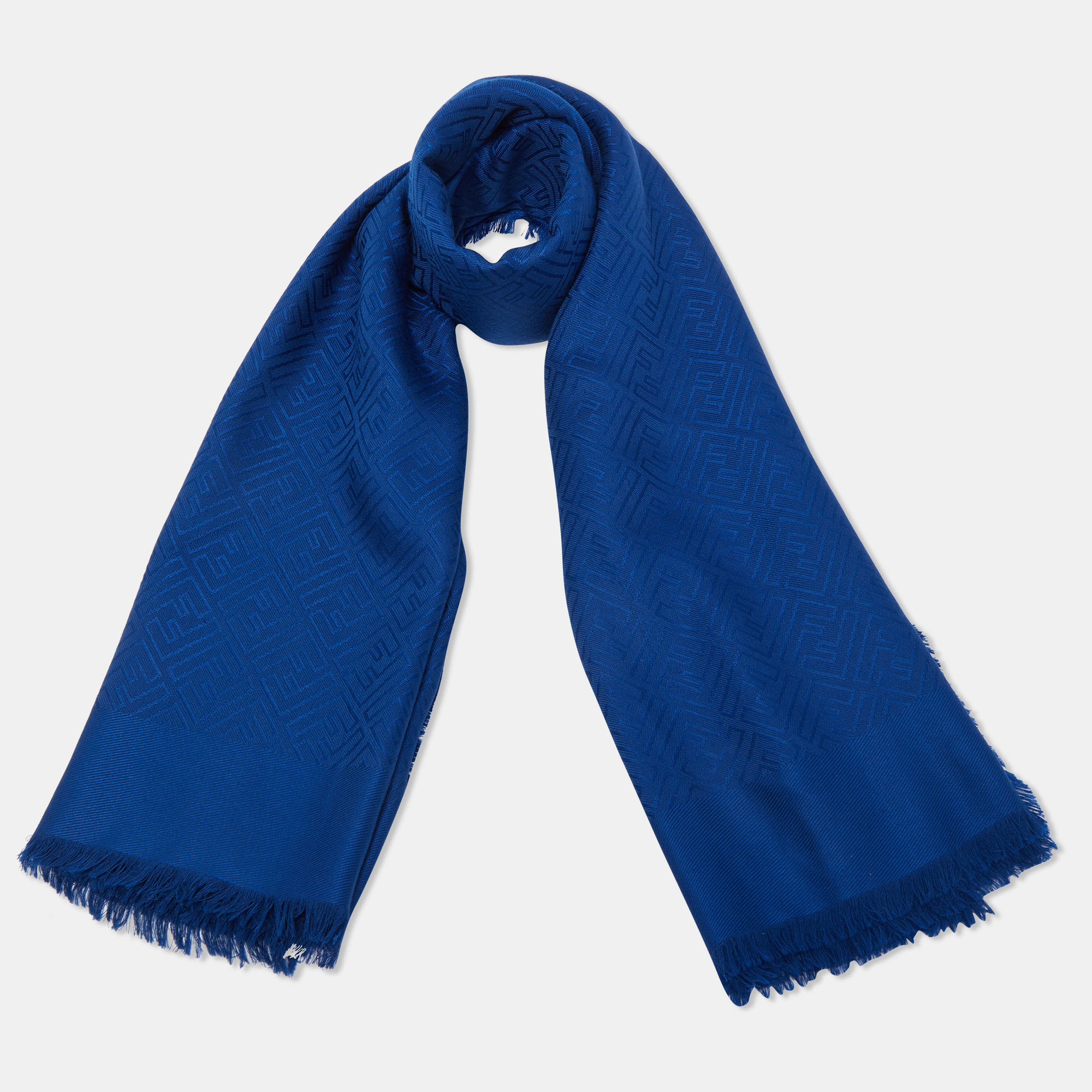 

Fendi Blue FF Jacquard Silk & Wool Shawl
