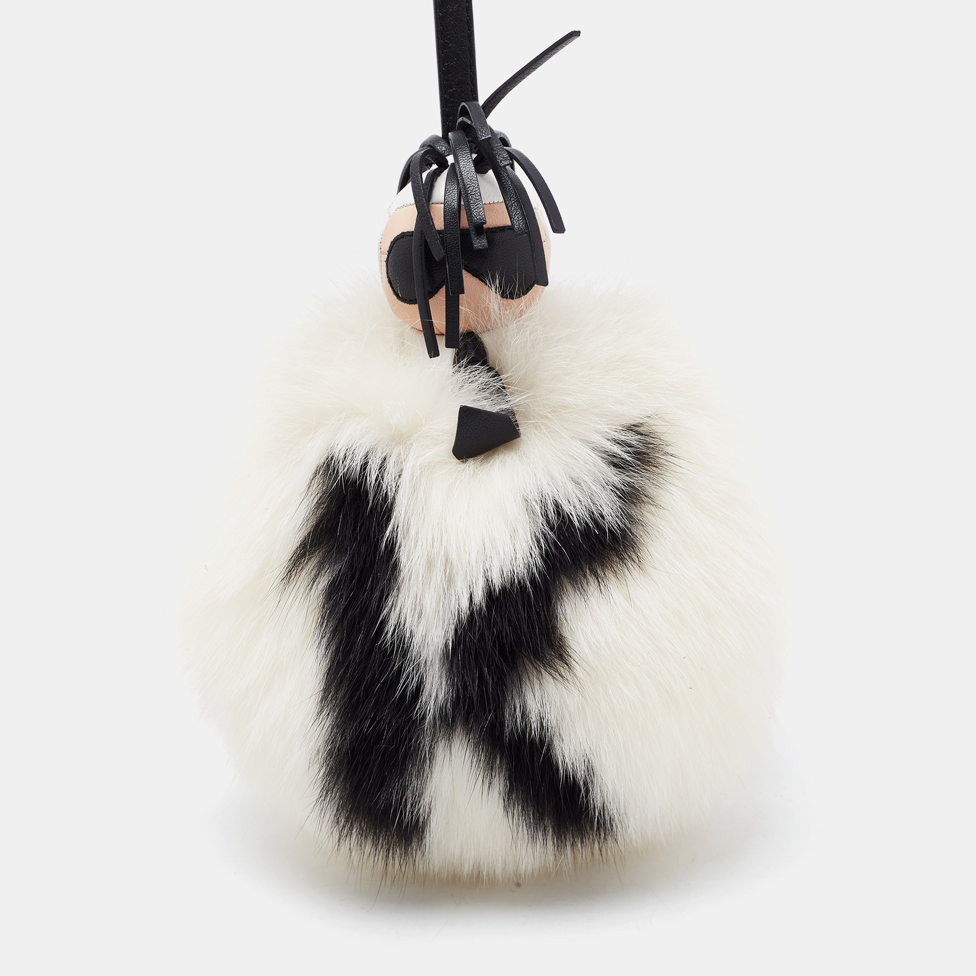 

Fendi White/Black Fox Fur and Leather Karlito Pom Pom Bag Charm