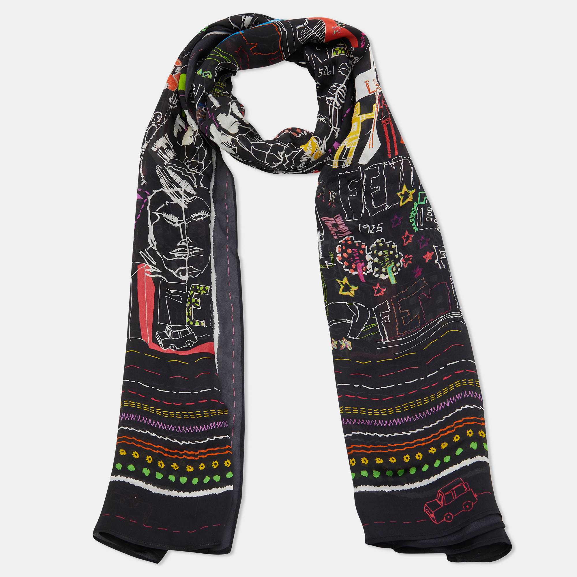 

Fendi Black Abstract Printed Silk Scarf