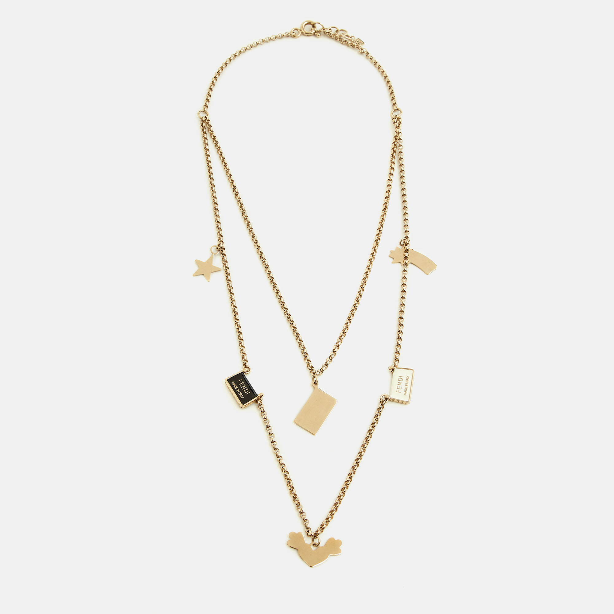 

Fendi Gold Tone Multi Charm Layered Necklace