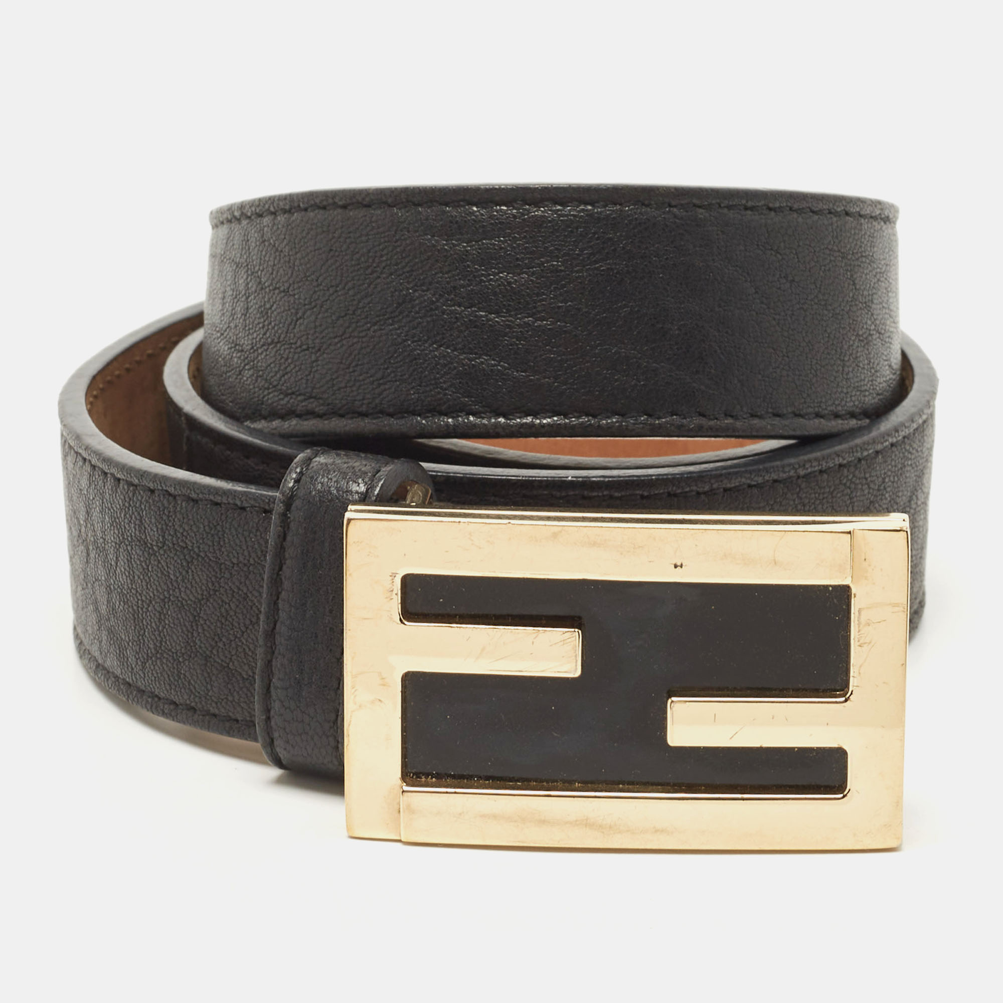 

Fendi Black Leather FF Buckle Belt
