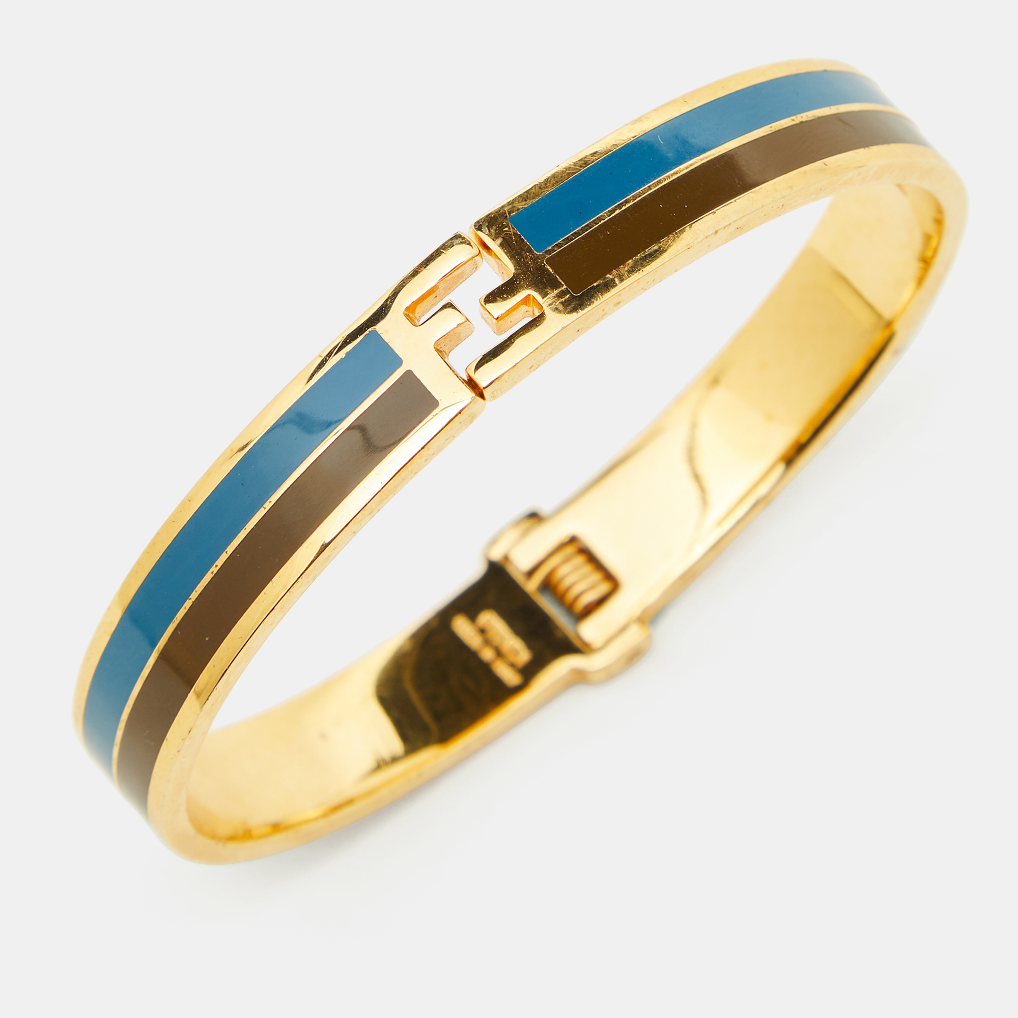 

Fendi Gold Tone Bicolor Enamel Fendista Cuff Bracelet