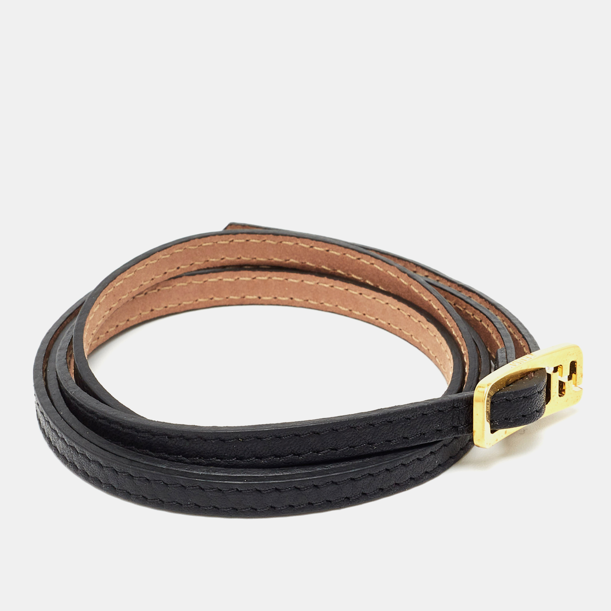 

Fendi Black Leather Wrap Logo Bracelet