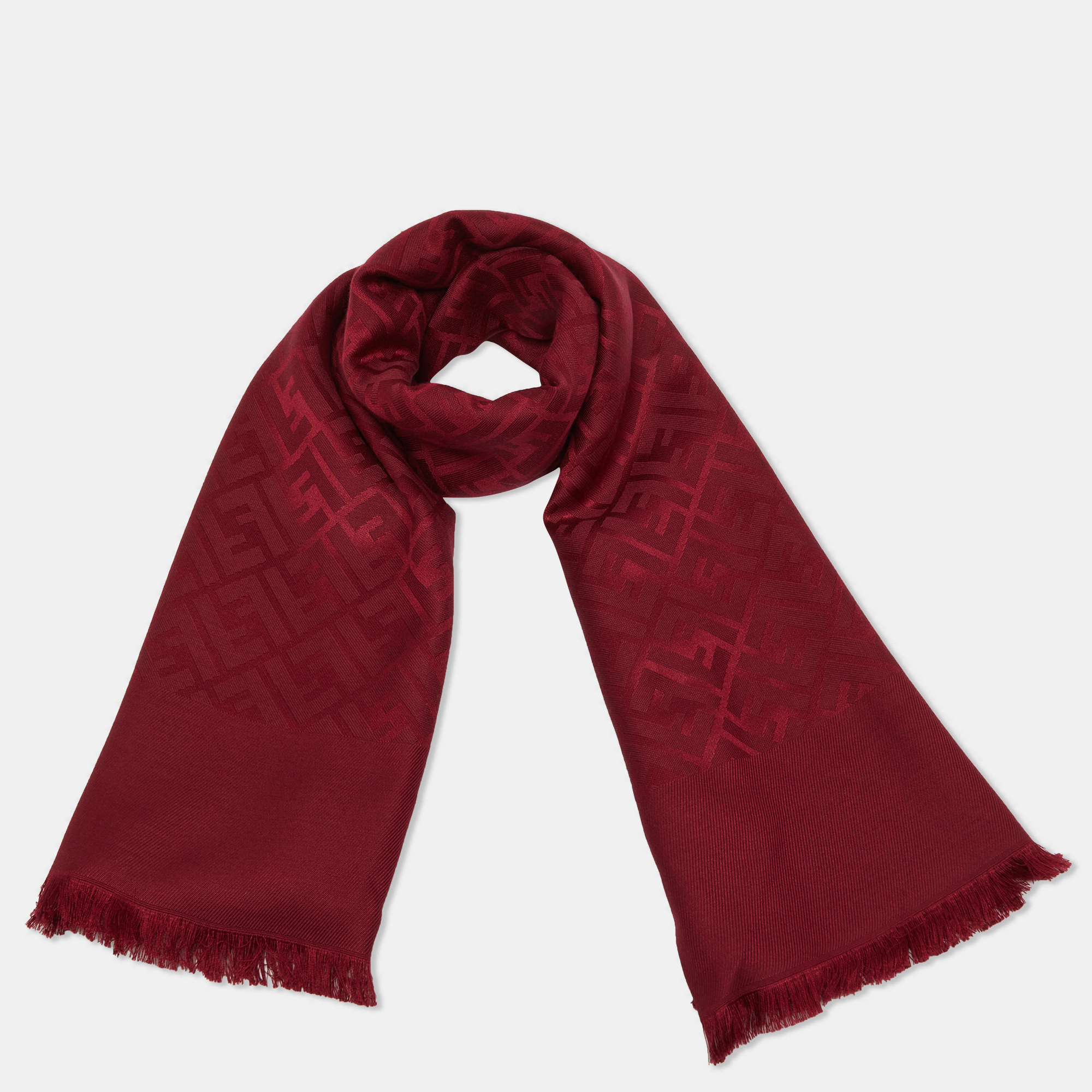 

Fendi Burgundy Logo Monogram Silk & Wool Shawl