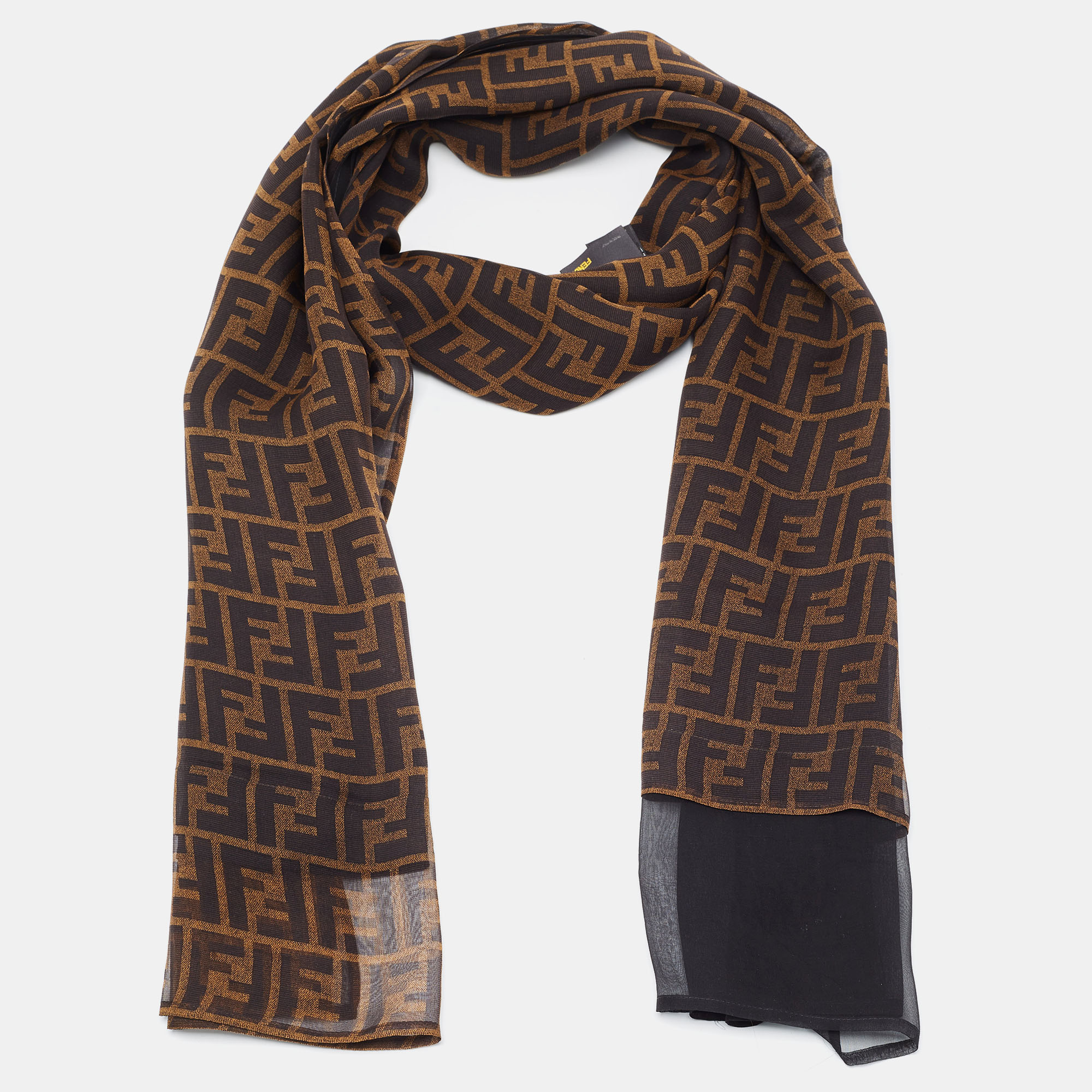 

Fendi Brown Zucca Silk Chiffon Layered Scarf