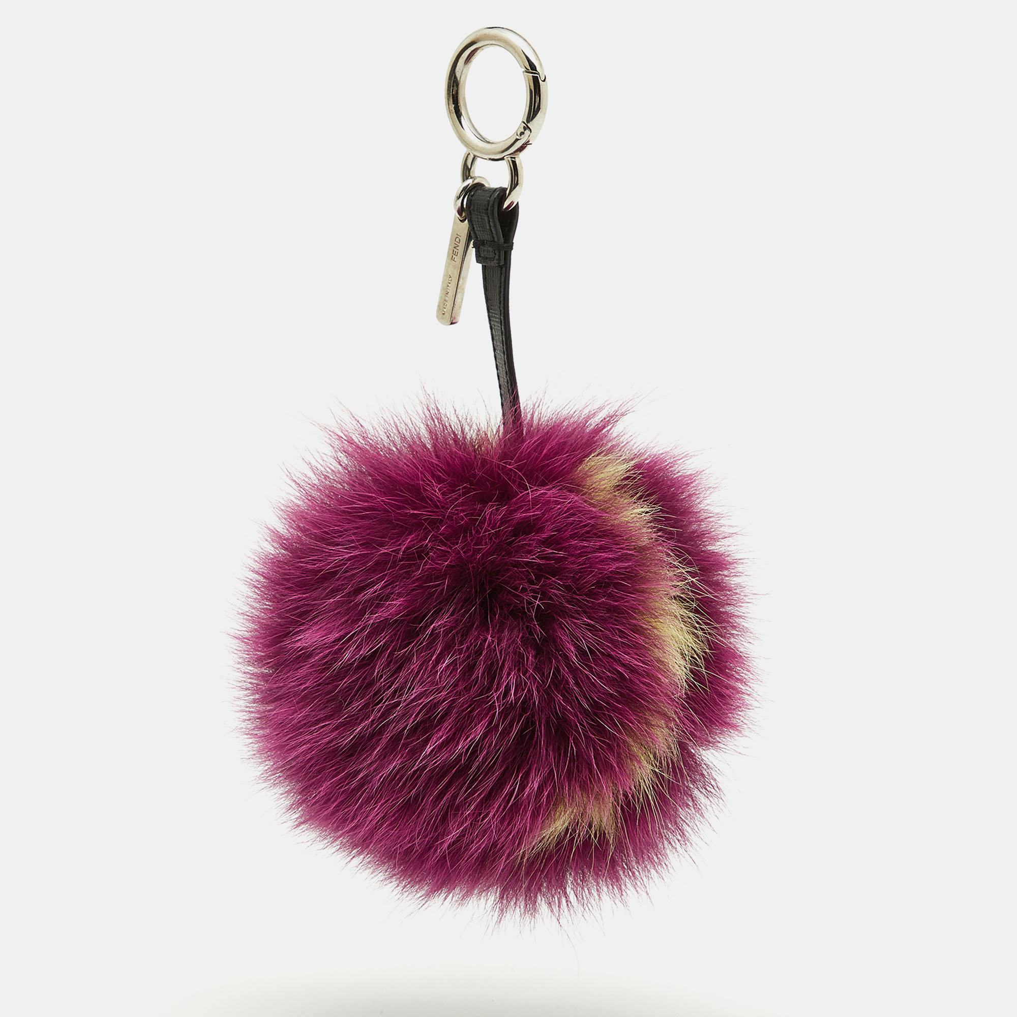 Pre-owned Fendi Purple Fox Fur Alphabet 'i' Bag Charm