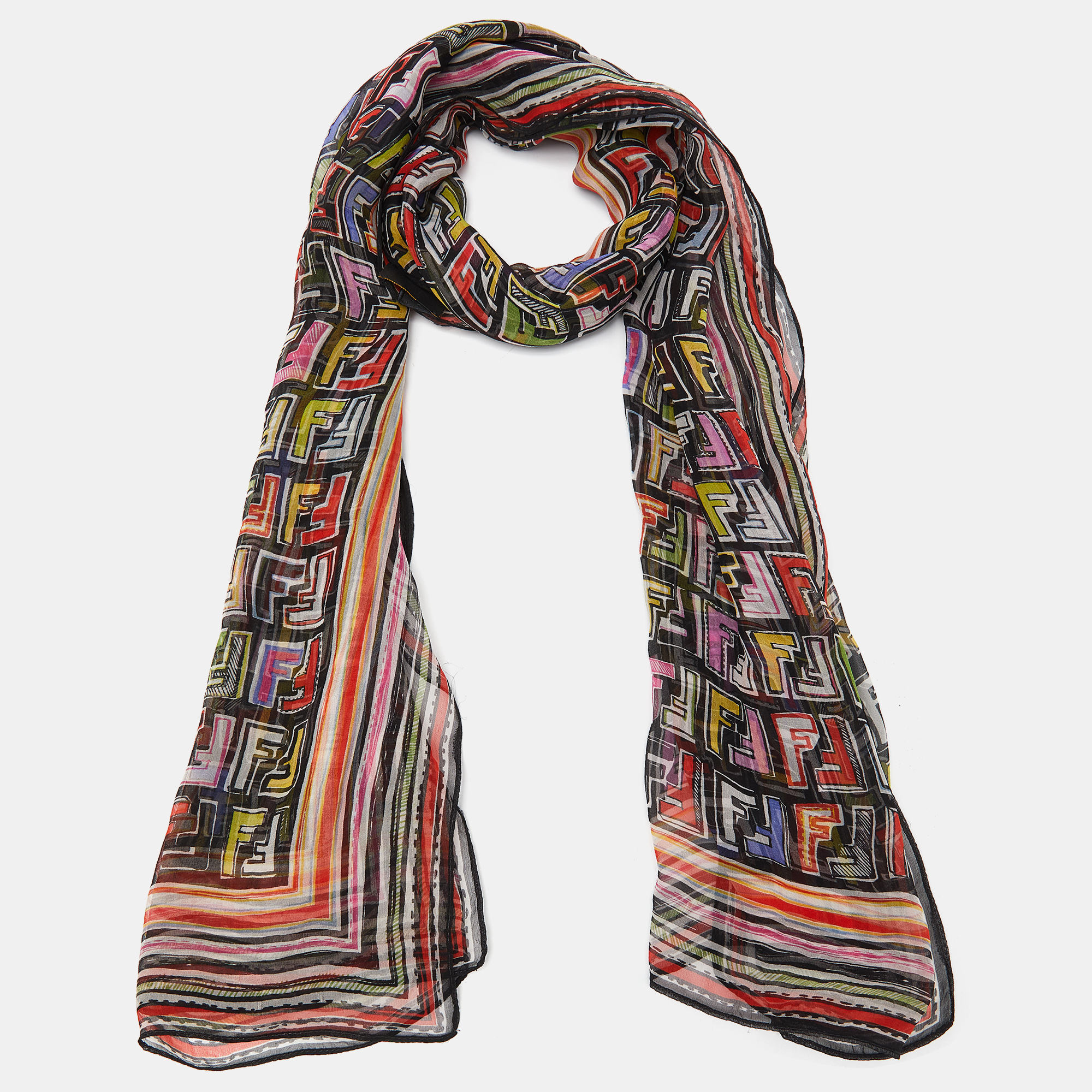 

Fendi Multicolor Letter Logo Printed Silk Scarf