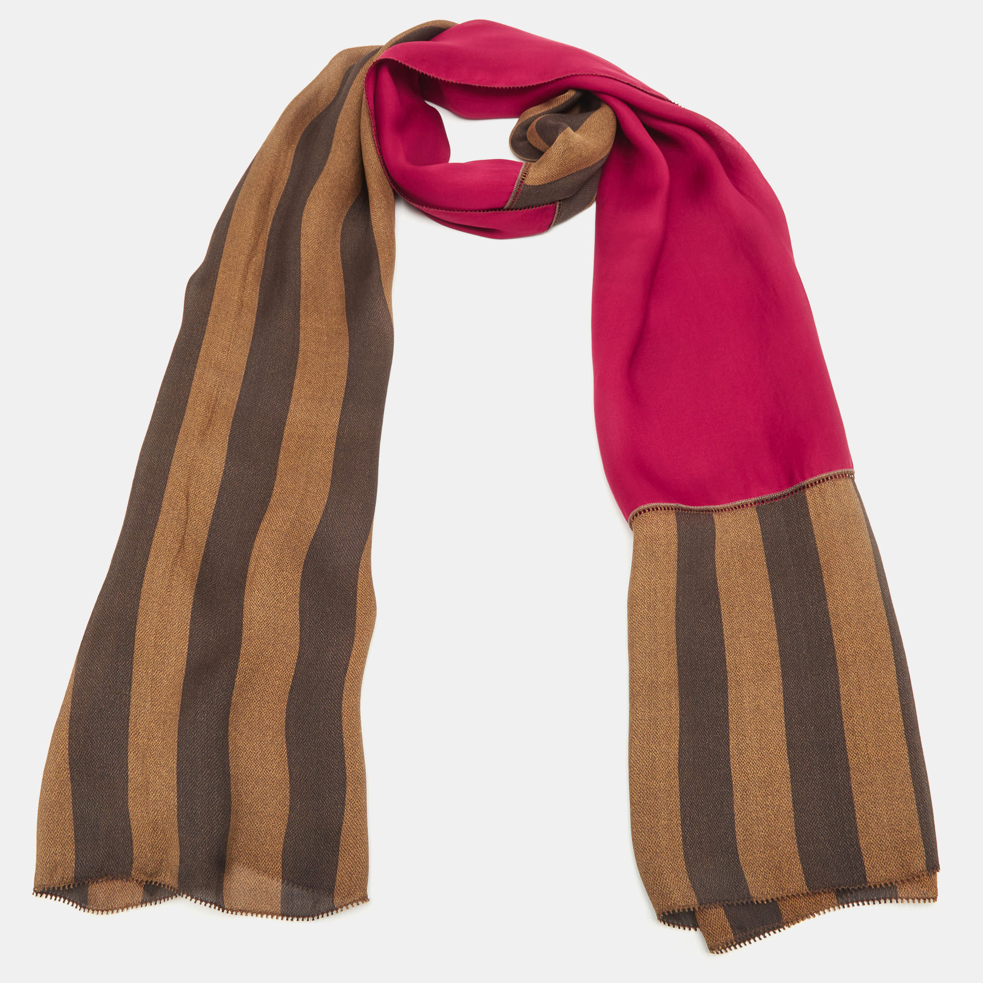 

Fendi Brown Pequin Stripe Silk Chiffon Scarf