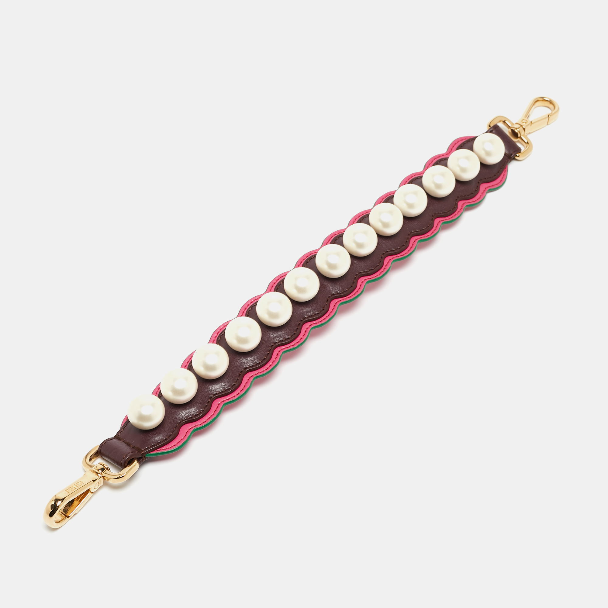 

Fendi Burgundy/Pink Pearl Embellished Leather Mini Strap You Shoulder Bag Strap