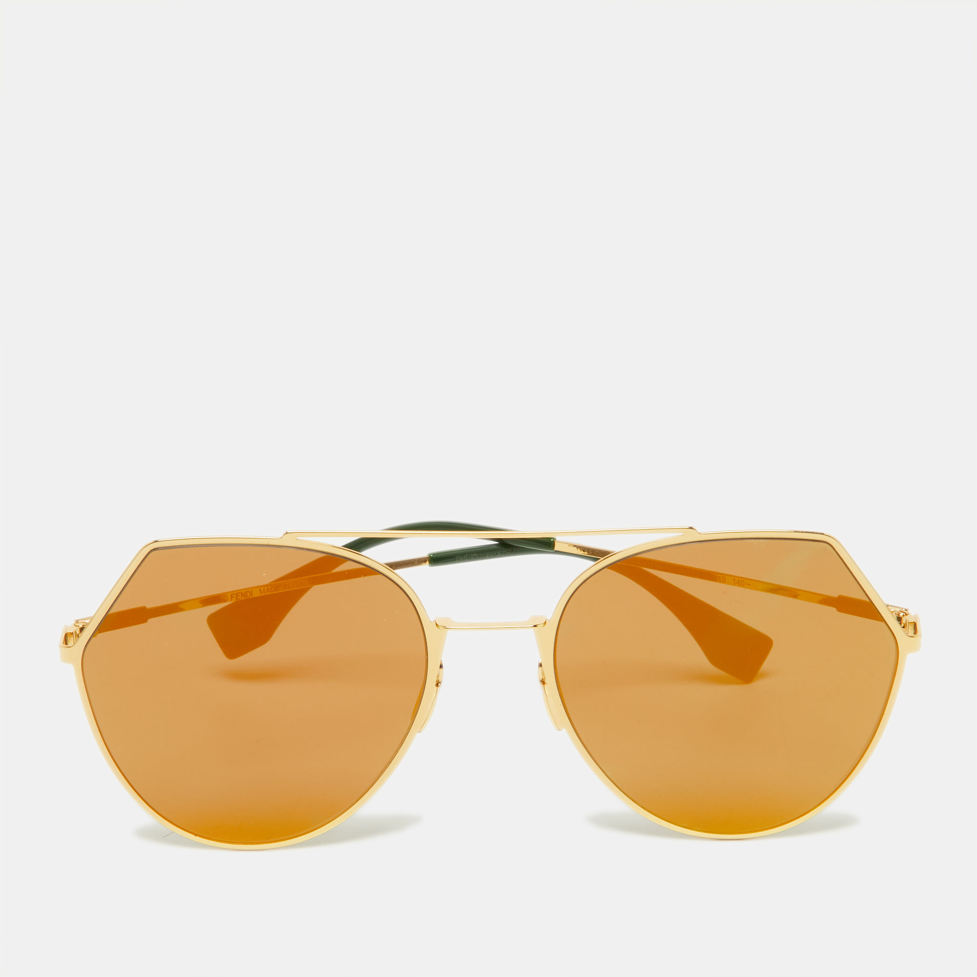 Pre-owned Fendi Gold Tone/grey Mirrored Ff0194/s Geometric Sunglasses