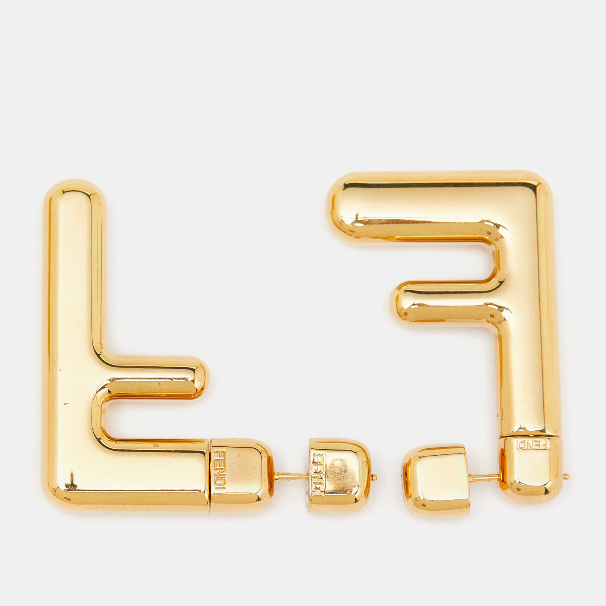 Pre-owned Fendi Ff Gold Tone Earrings
