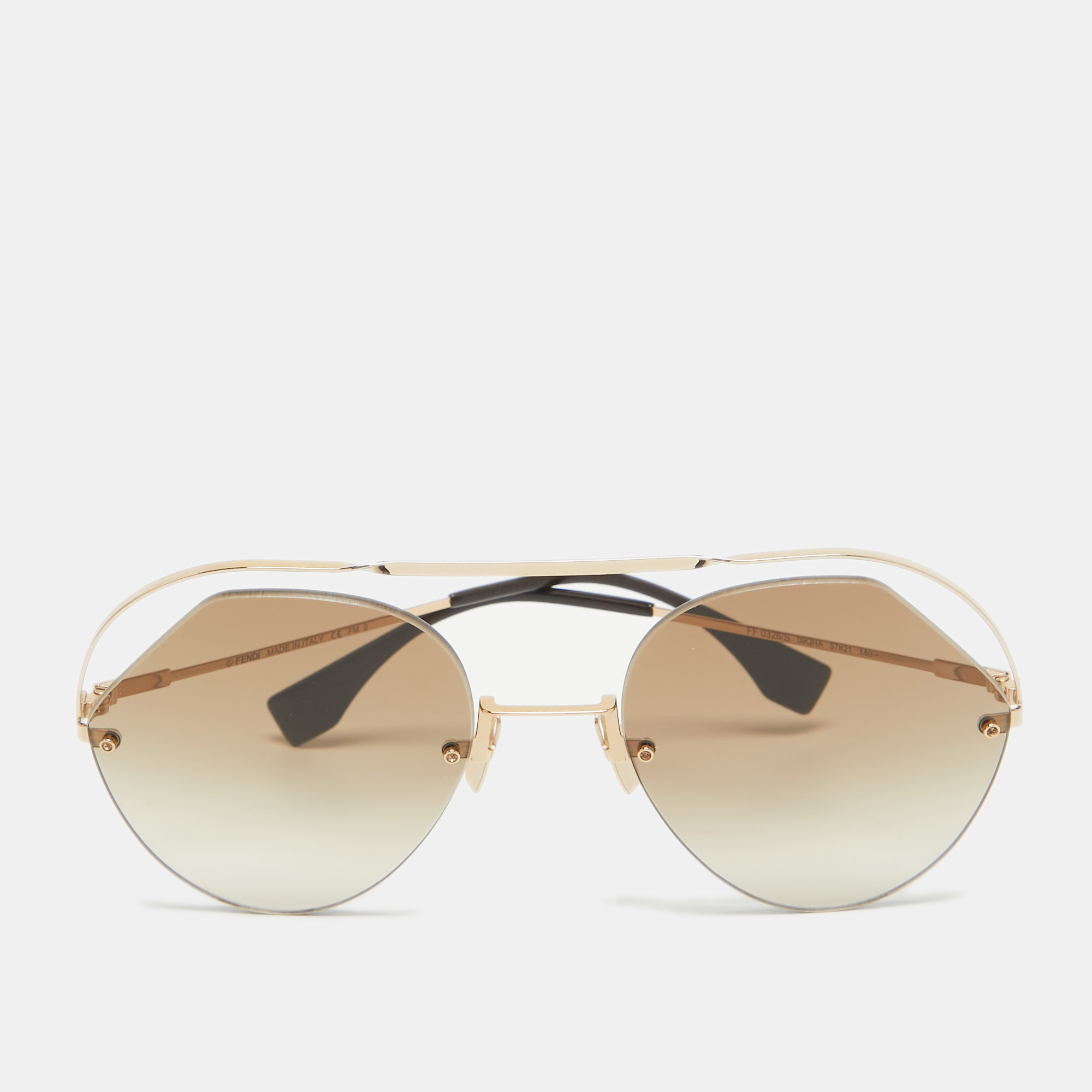 Pre-owned Fendi Gold/brown Gradient Ff 0326/s Rimless Sunglasses