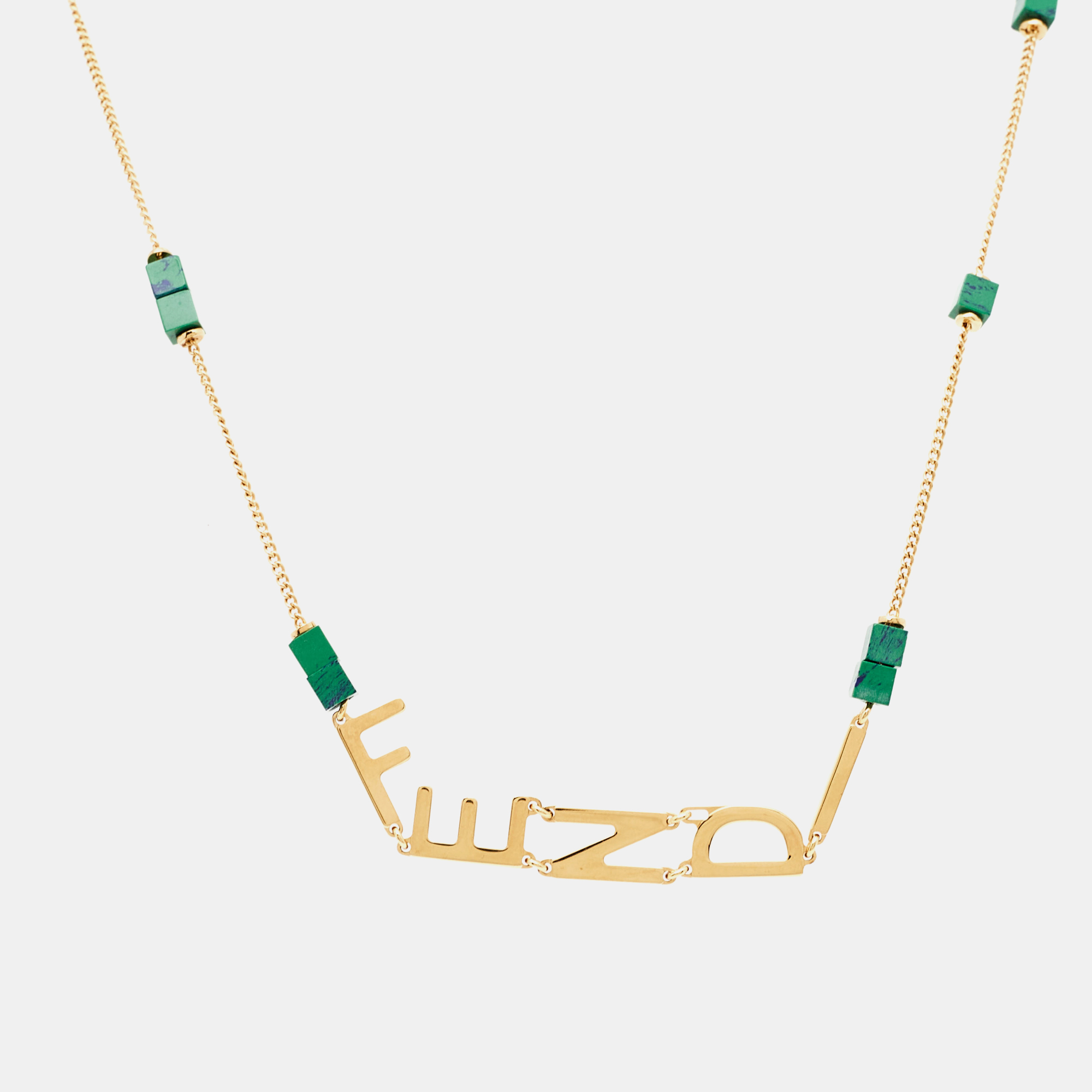 Pre-owned Fendi Logo Composite Gold Tone Necklace
