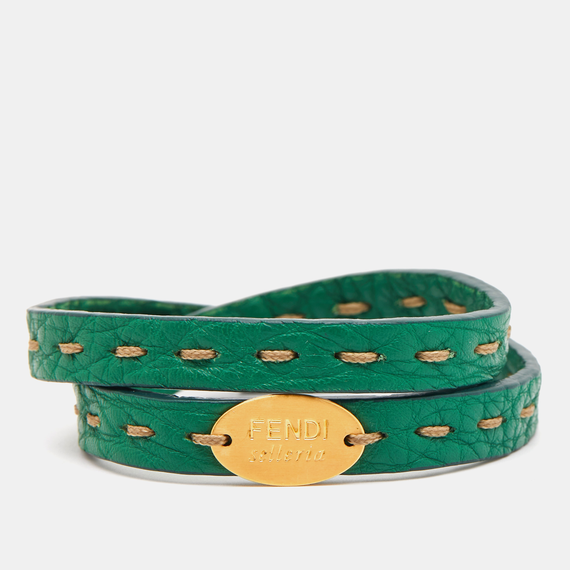 

Fendi Selleria Leather Gold Tone Double Wrap Bracelet
