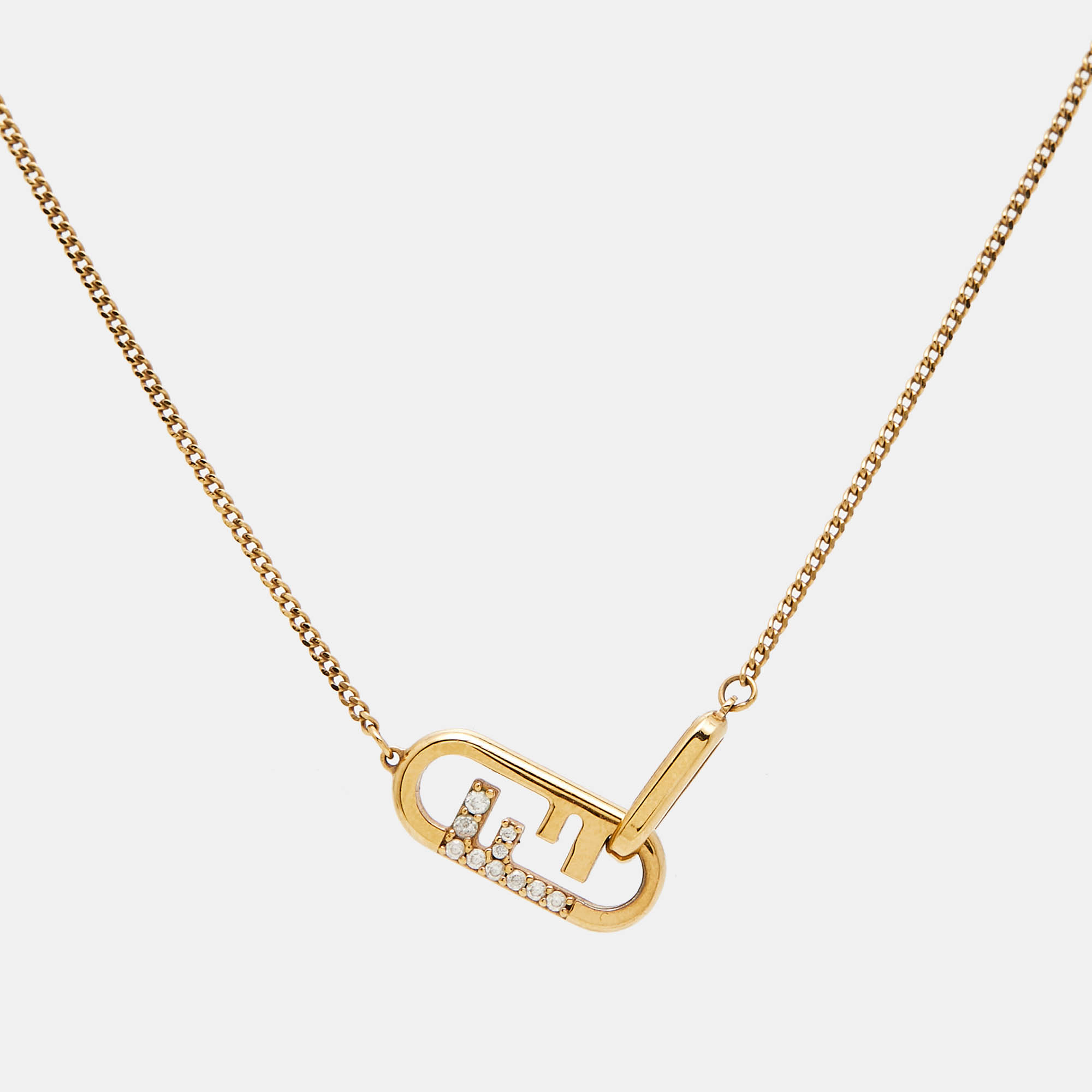 Fendi O'Lock Crystals Gold Tone Necklace