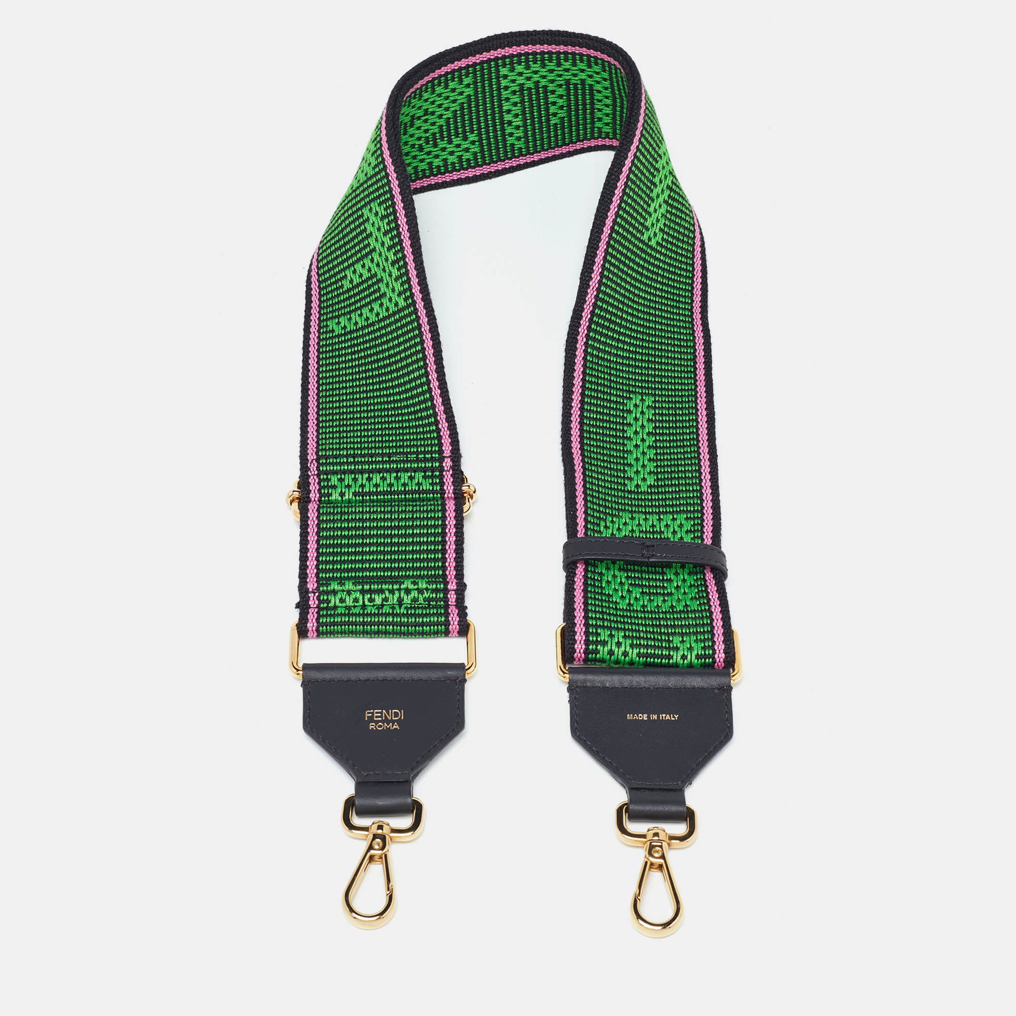 

Fendi Green FF Jacquard and Leather Strap You Bag Strap
